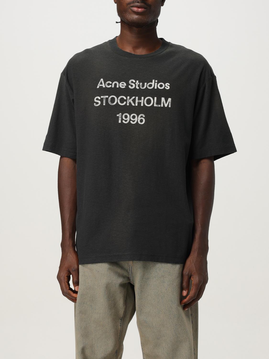 Acne Studios Men Crew Neck T-shirt With Print In Black