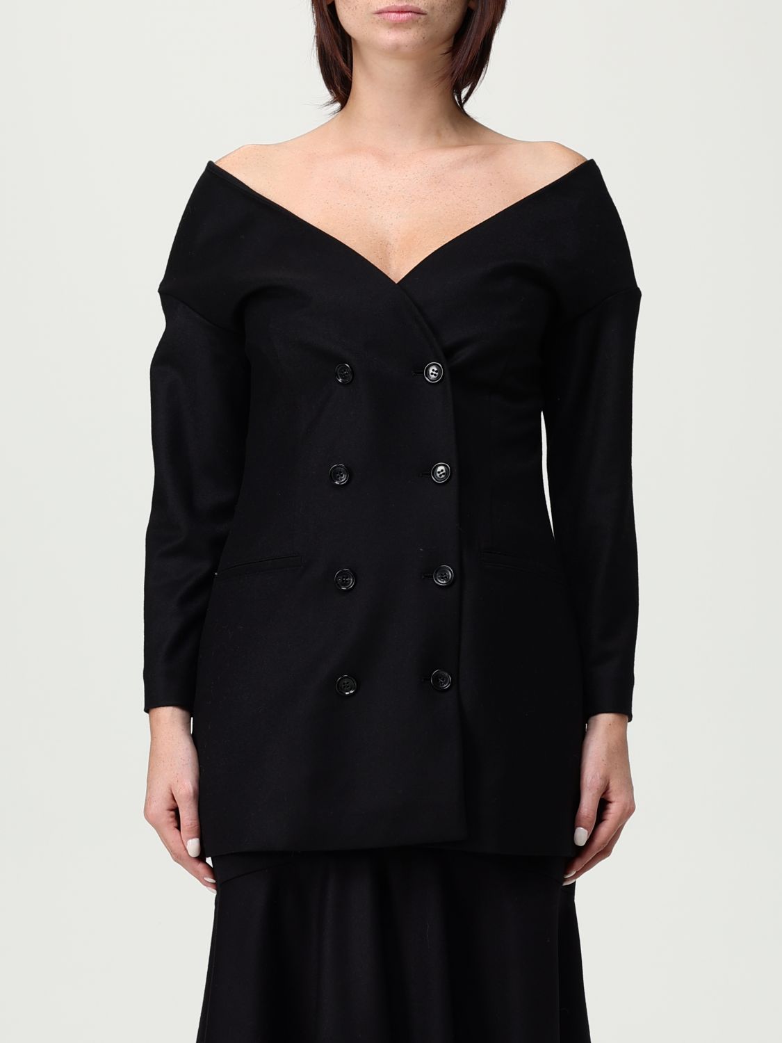 Alberta Ferretti Shoulder Exposed Tailored Double-breasted Jacket In Black
