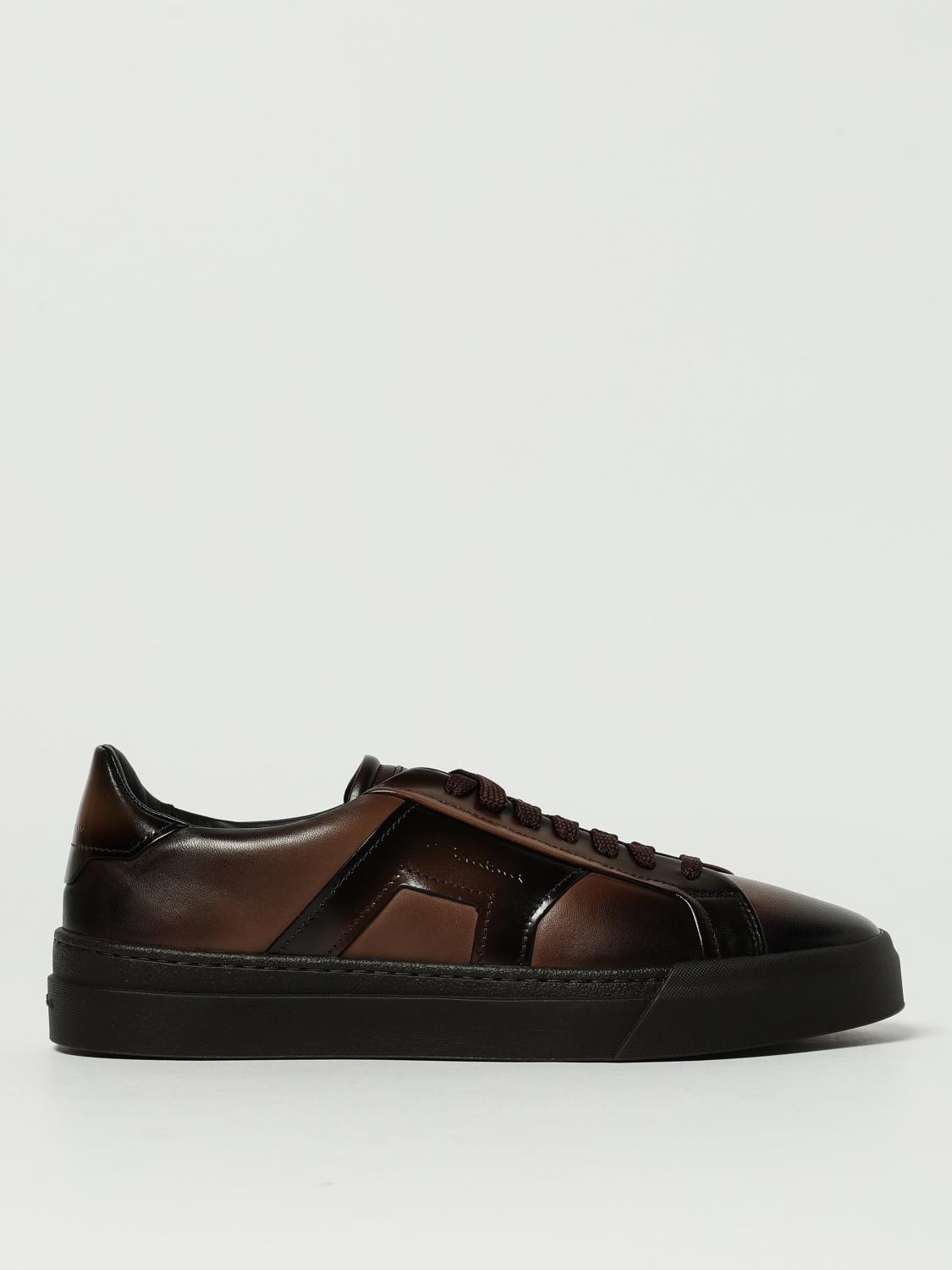 Santoni Logo-debossed Leather Sneakers In Brown