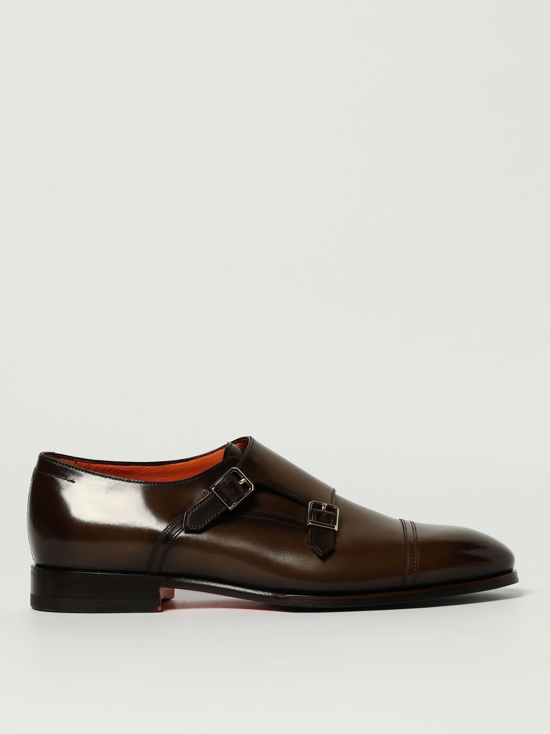 Santoni Double Buckle Moccasin In Brown Leather In Brown