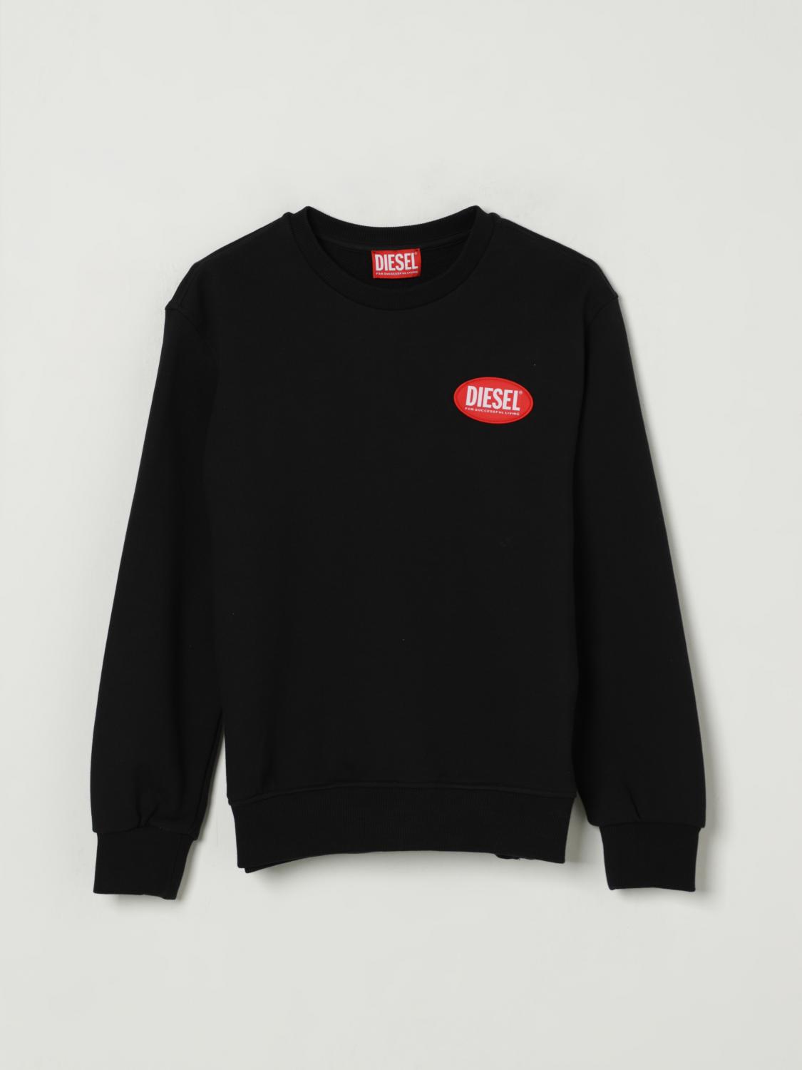 Diesel Felpa Girocollo Con Oval Label In Black