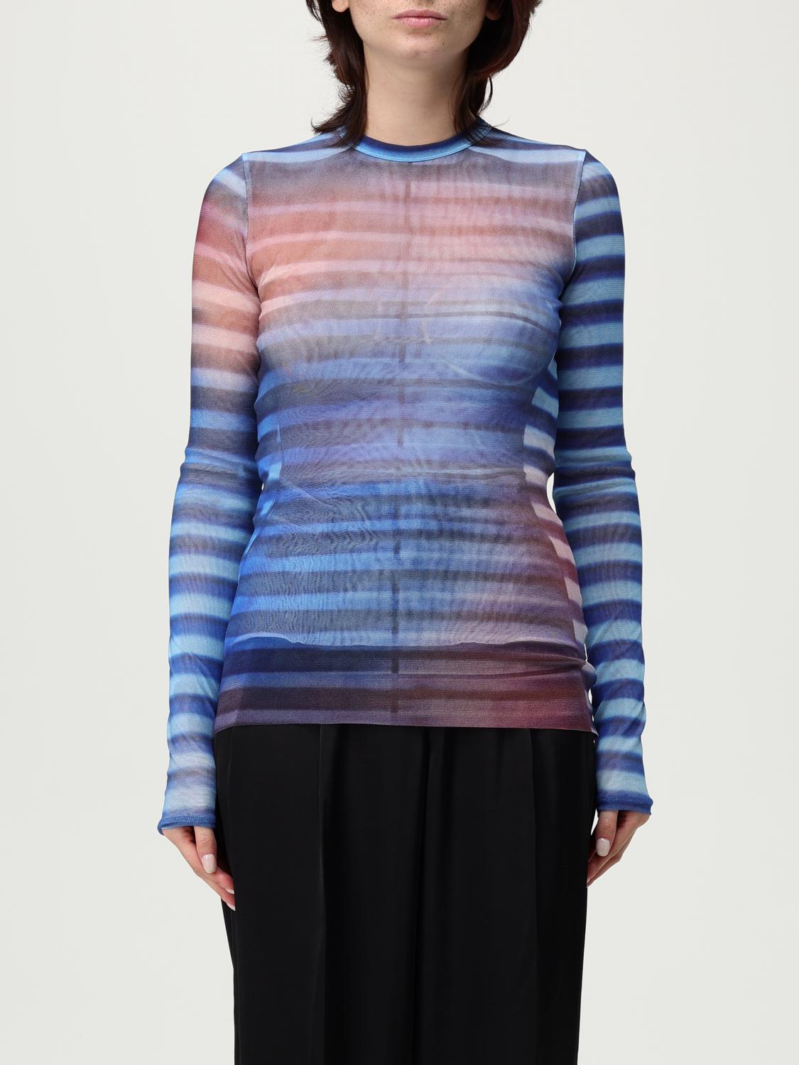 Jean Paul Gaultier Light Blue Mesh Printed Air Long Sleeves Top In Blue