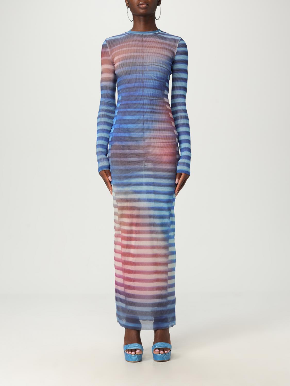 Jean Paul Gaultier Mesh Striped Bodycon Maxi Dress In Multi