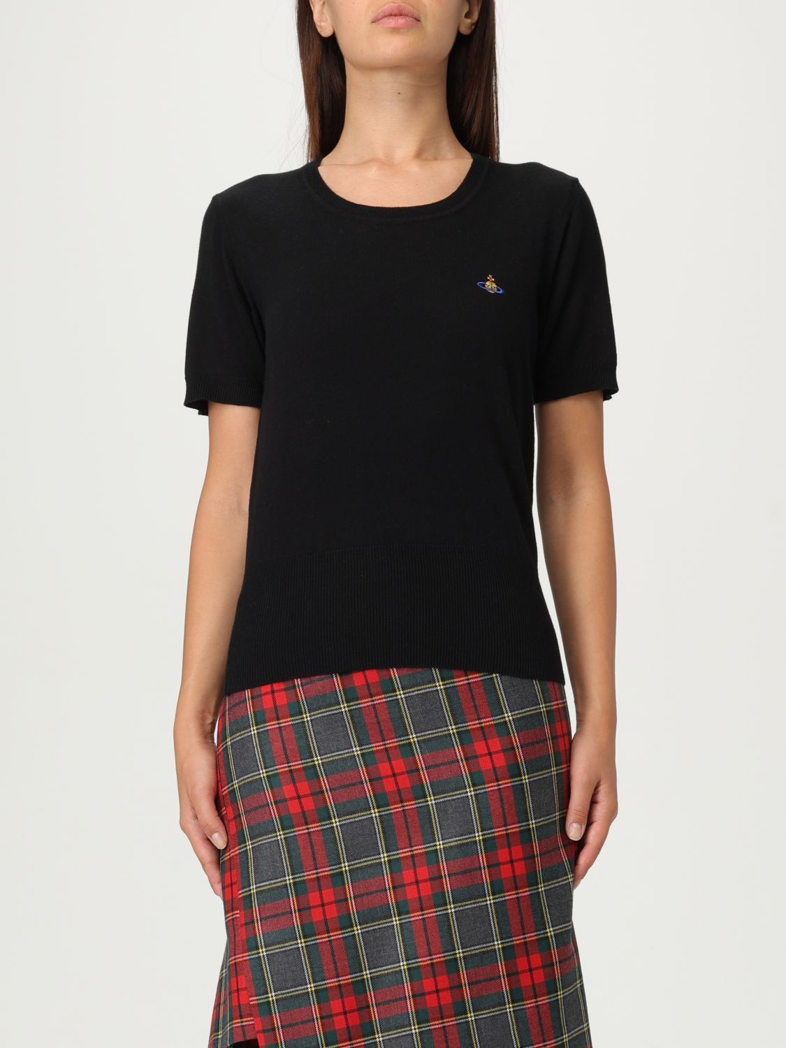 Vivienne Westwood Orb Embroidered Short-sleeved Knit Top In Black