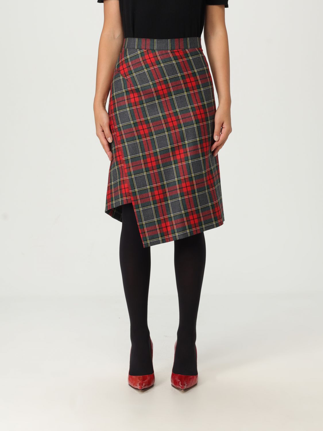 Vivienne Westwood Asymmetric Tartan Midi Skirt In Multi