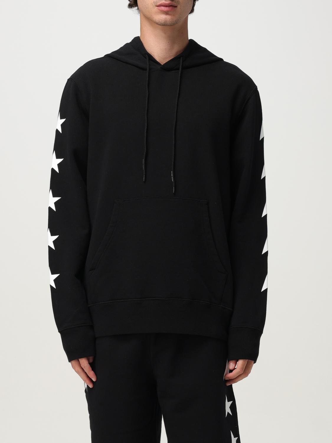 Golden Goose Cropped Black Hoodie With Star Graphics And Kangaroo Pocket In Black