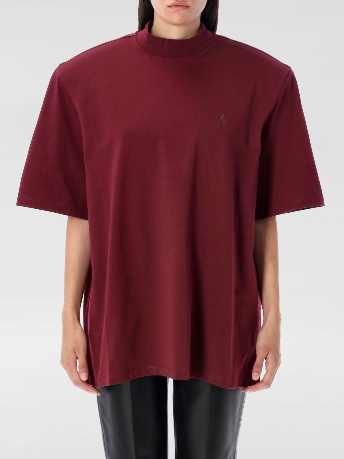 Attico Crewneck Mock Neck Logo Embroidered Top In Burgundy