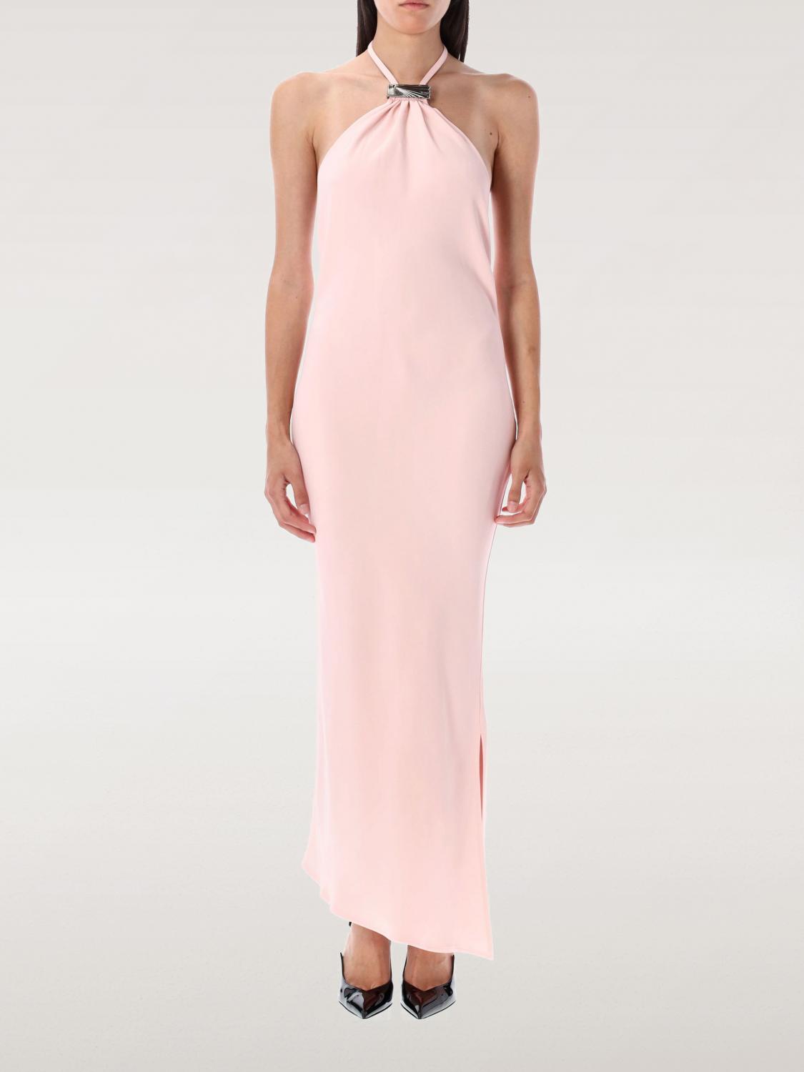 Attico Long Dress With Asymmetric Hem And Metal Detail In Purple
