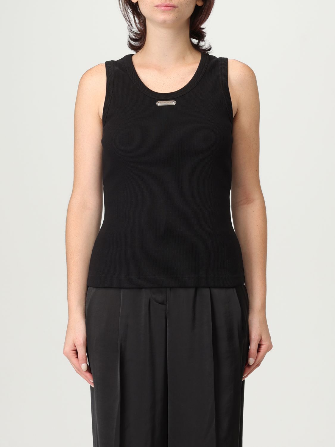 Alexander Mcqueen Ribbed Sleeveless Top With Fitted Silhouette In Black