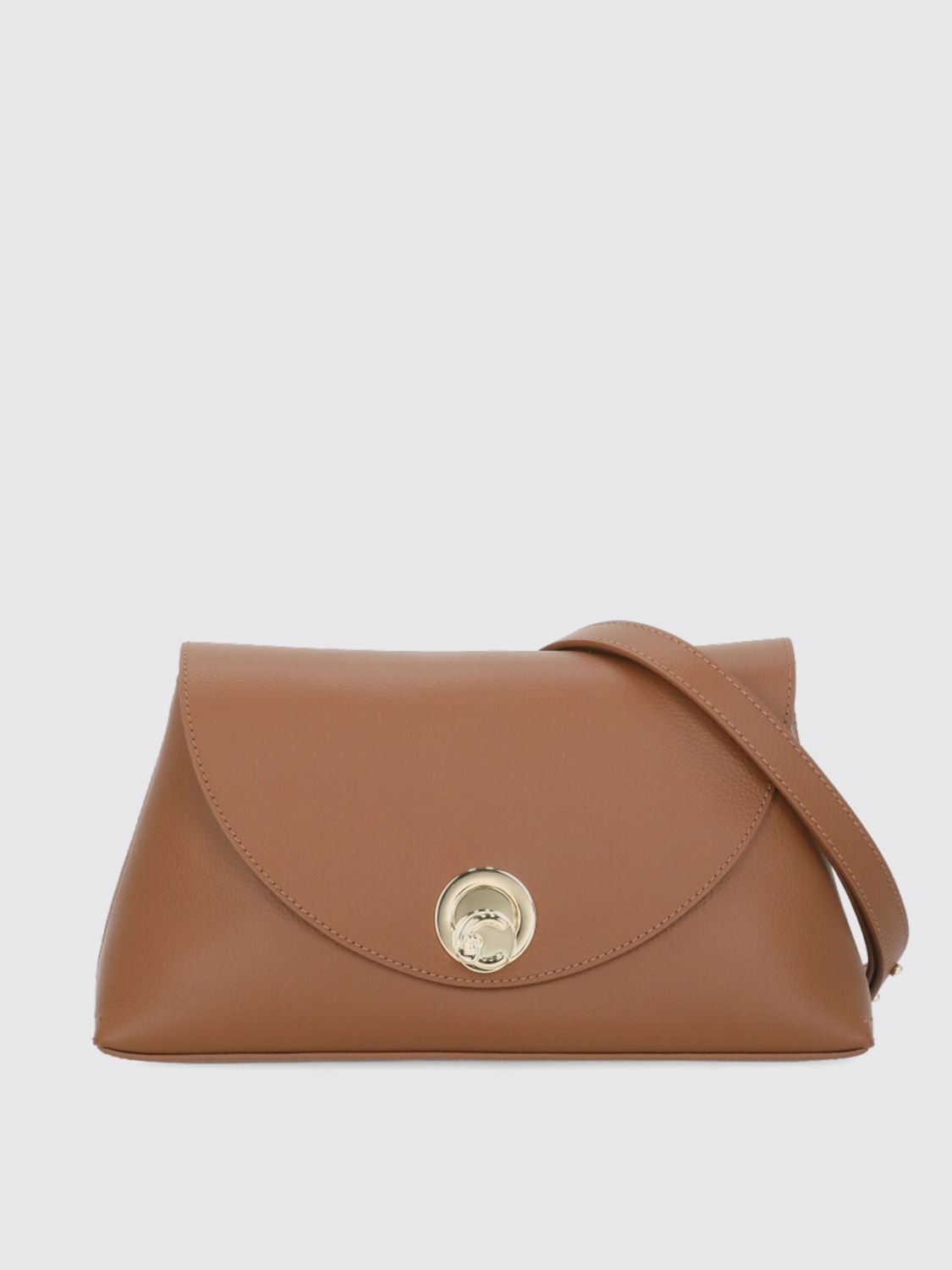 Coccinelle Curved Top Handbag With Circular Detail And Detachable Shoulder Strap In Brown