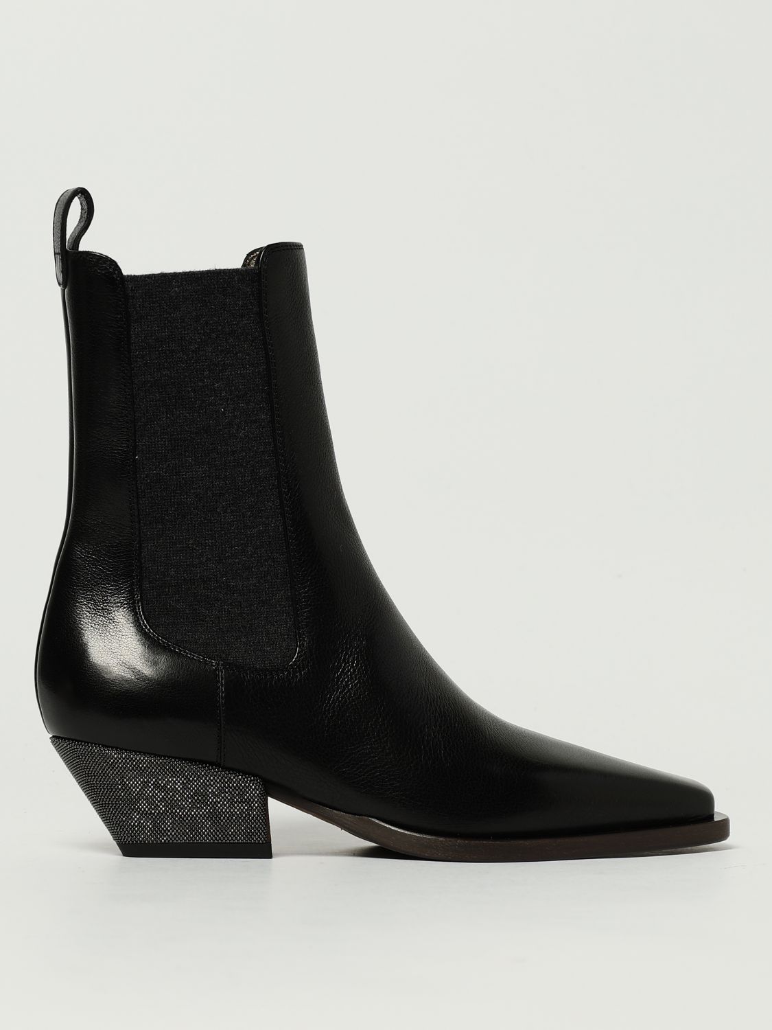 Brunello Cucinelli Leather Chelsea Heeled Boots 50 In Black