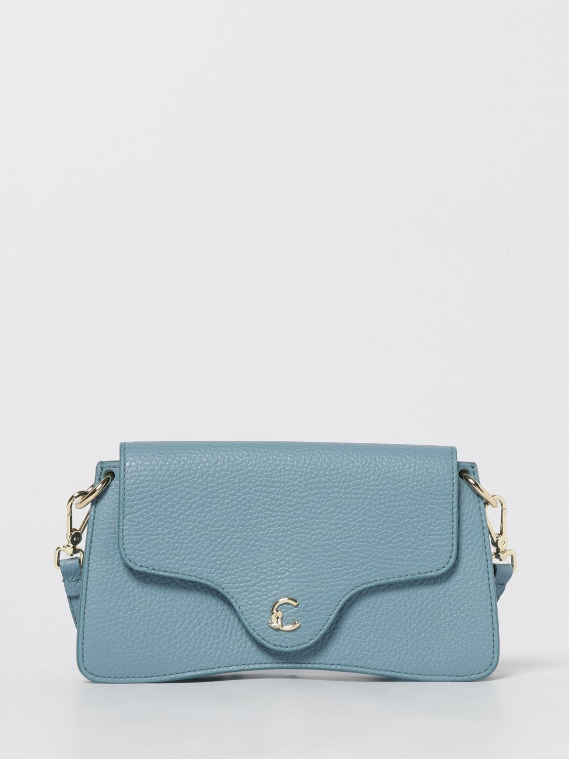 Coccinelle Logo-embroidered Shoulder Bag In Blue
