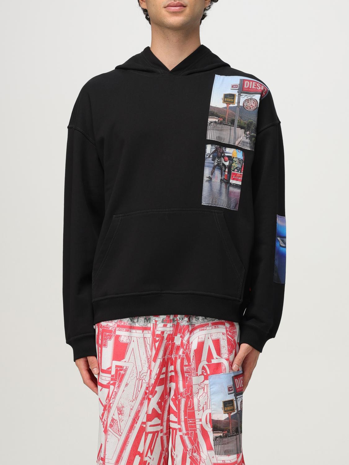 Diesel Graphic Print Hooded Sweater Kangaroo Pocket In Black