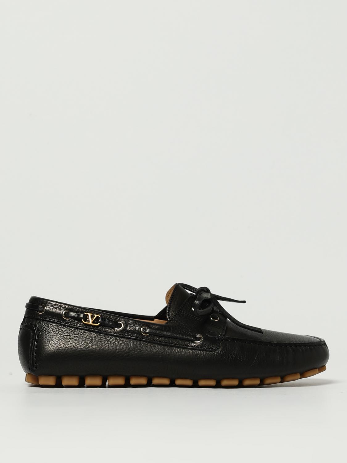 Valentino Garavani 'fastaway' Black Loafers With Vlogo Plaque And Decorative Laces With Logo In Leat In Black