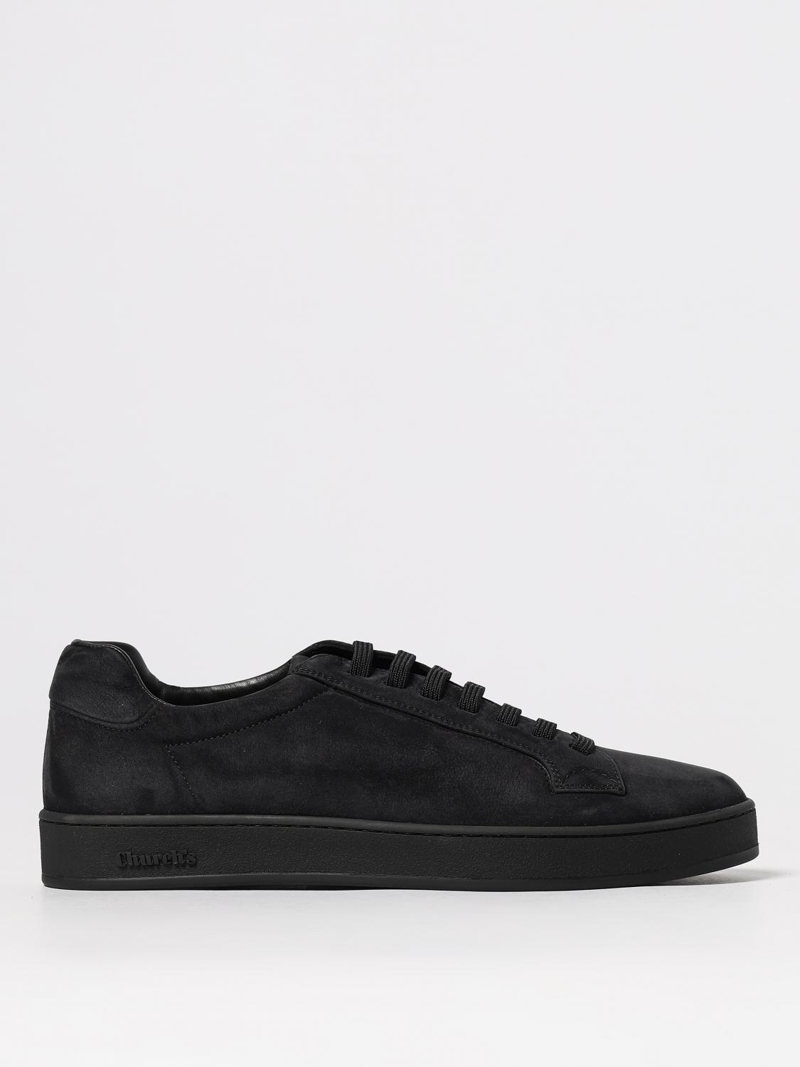 Church's Navy Textured Leather Low-top Sneakers With Rounded Toe Design In Black