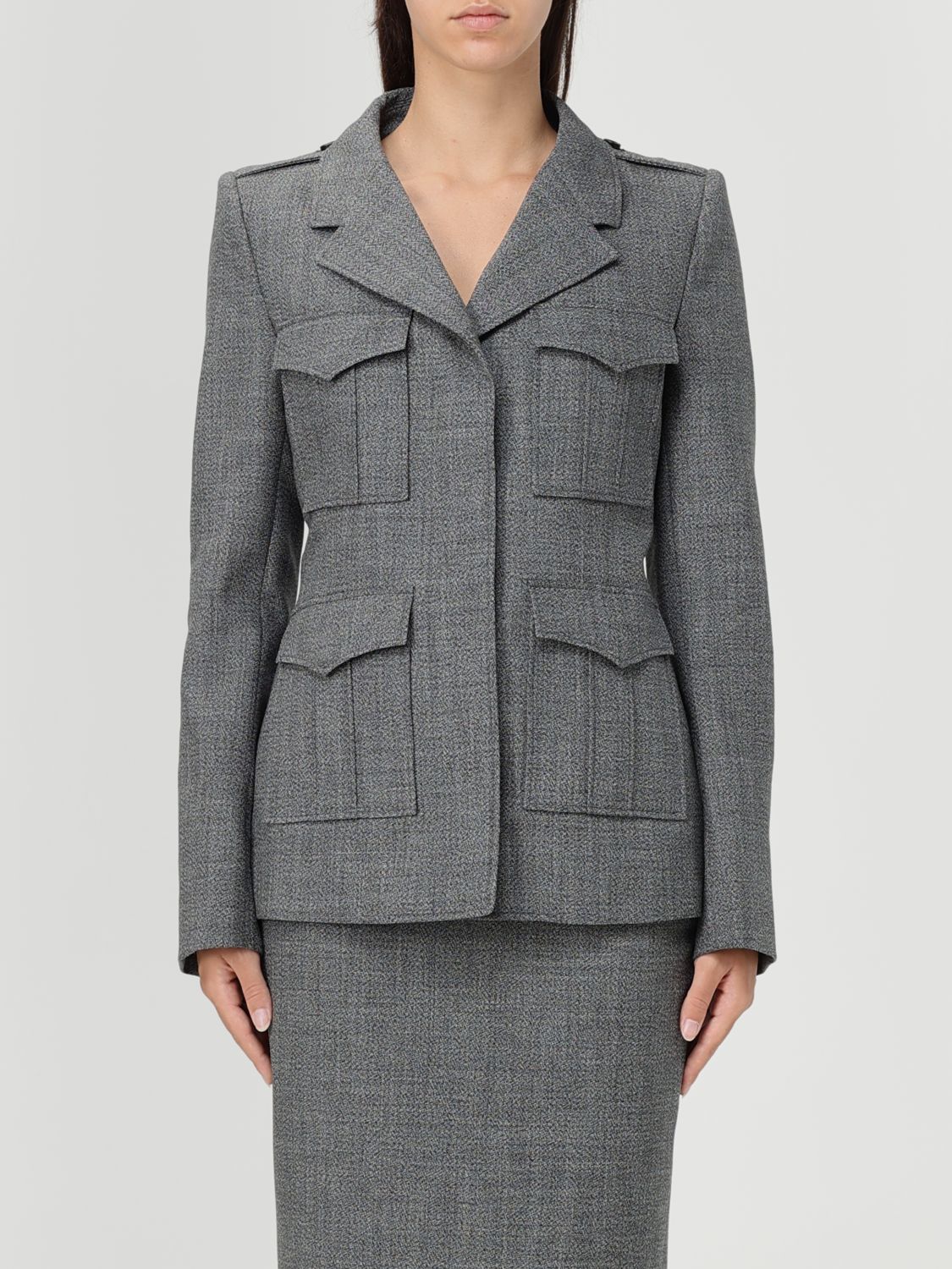 Alexander Mcqueen Fitted Silhouette With Epaulettes And Flap Pockets In Gray