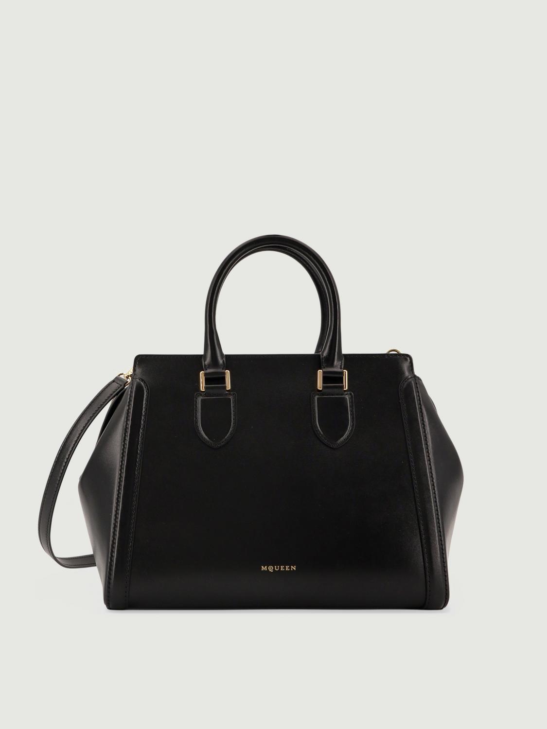 Alexander Mcqueen Large Leather Shoulder Bag With Canvas Lining In Black