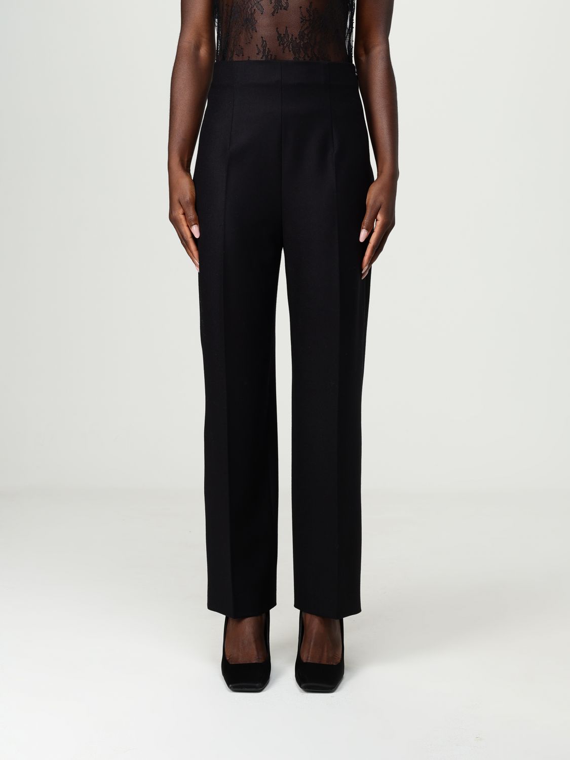 Alberta Ferretti High Waist Straight Leg Trousers With Side Pockets In Black