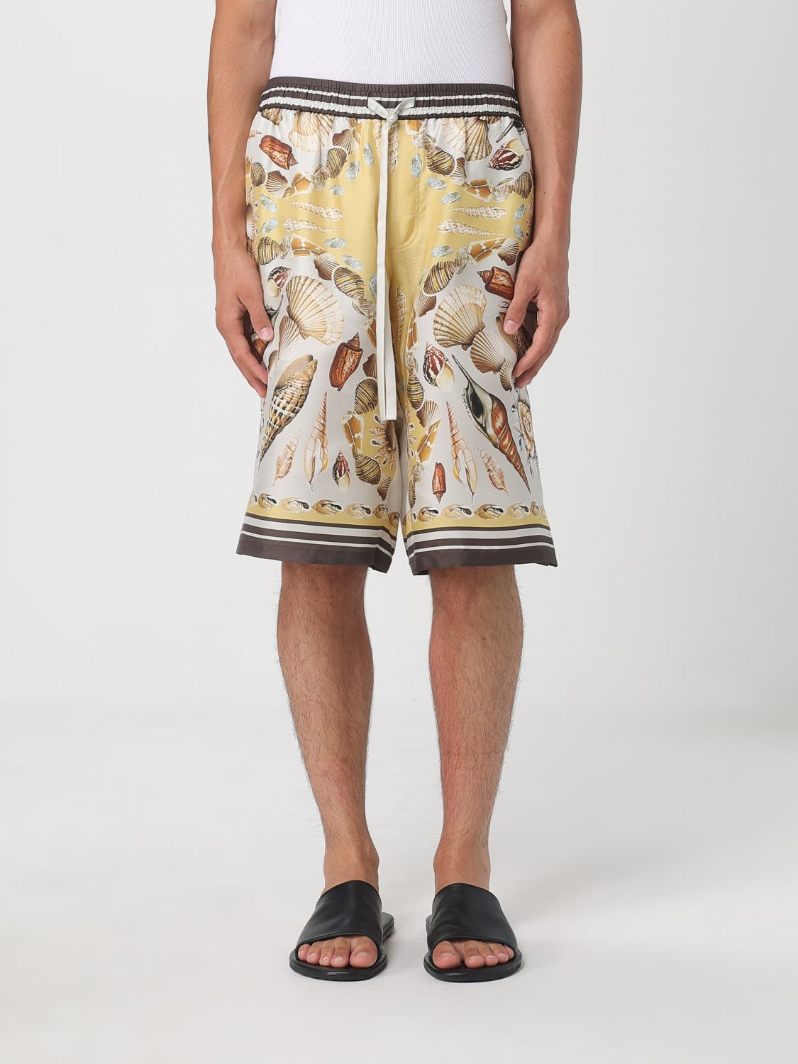 Dolce & Gabbana Silk Shell Print Shorts In Yellow