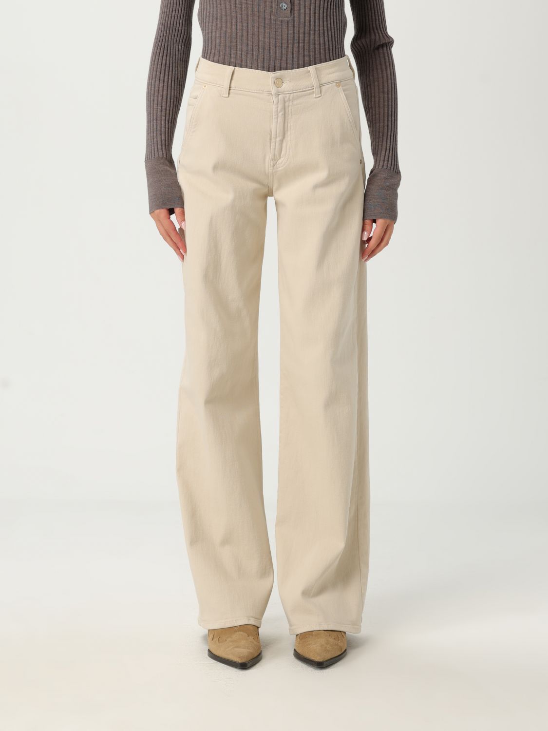 7 For All Mankind Pants Woman Color White In Neutral
