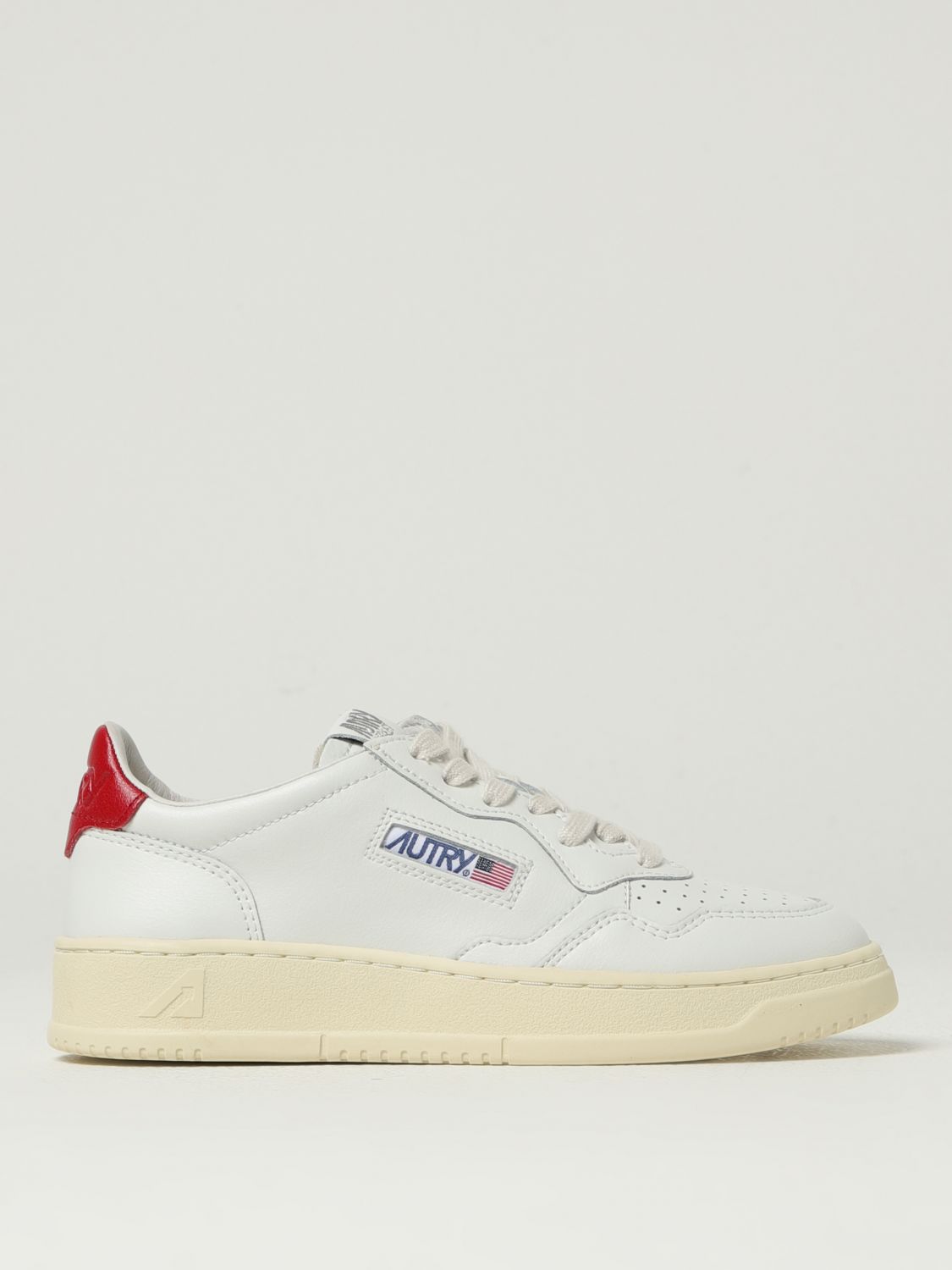 Autry Low Top Leather Sneakers With Perforated Sole In White