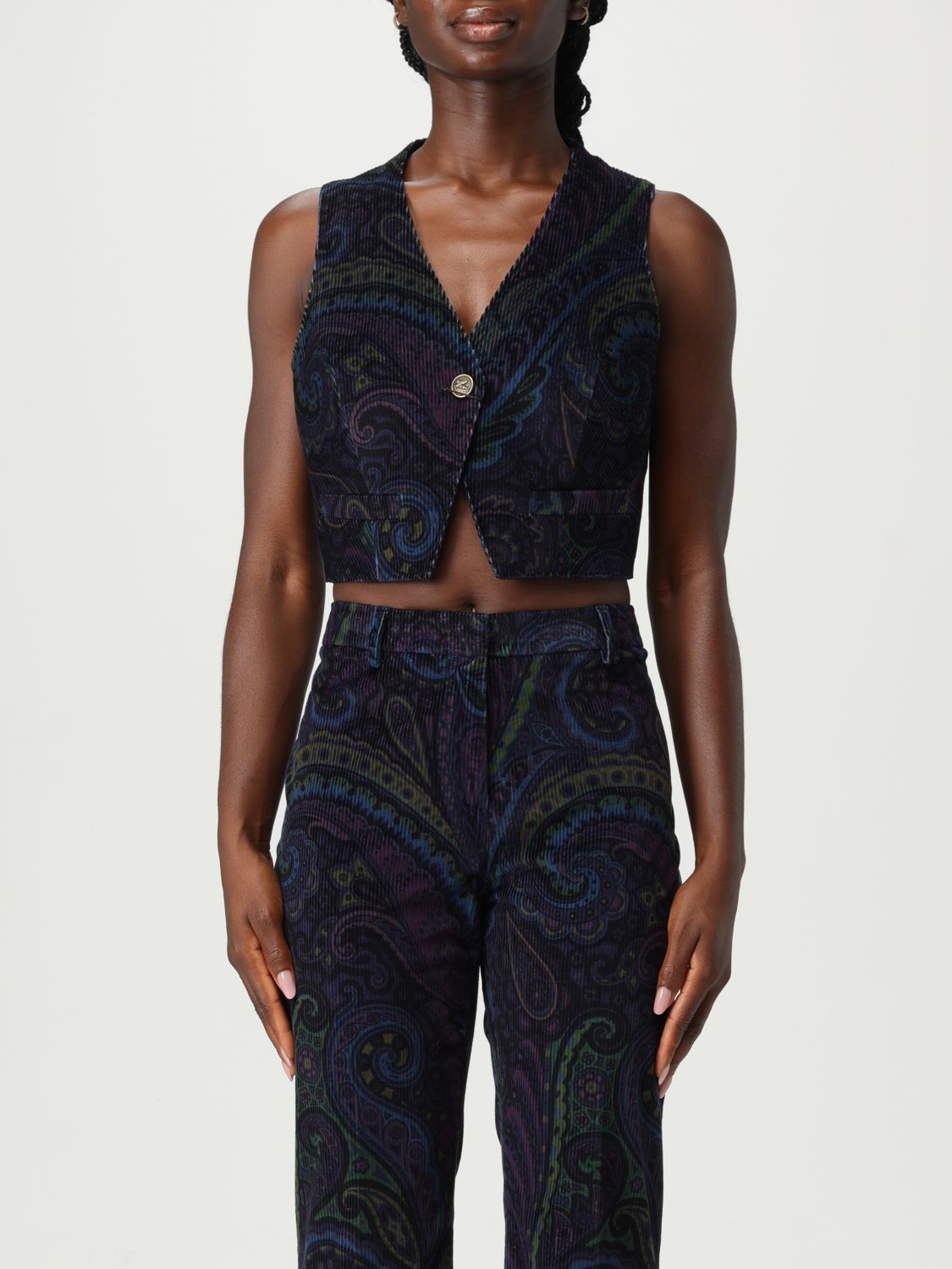 Etro Jacquard Paisley Corduroy Velvet Waistcoat In Blue