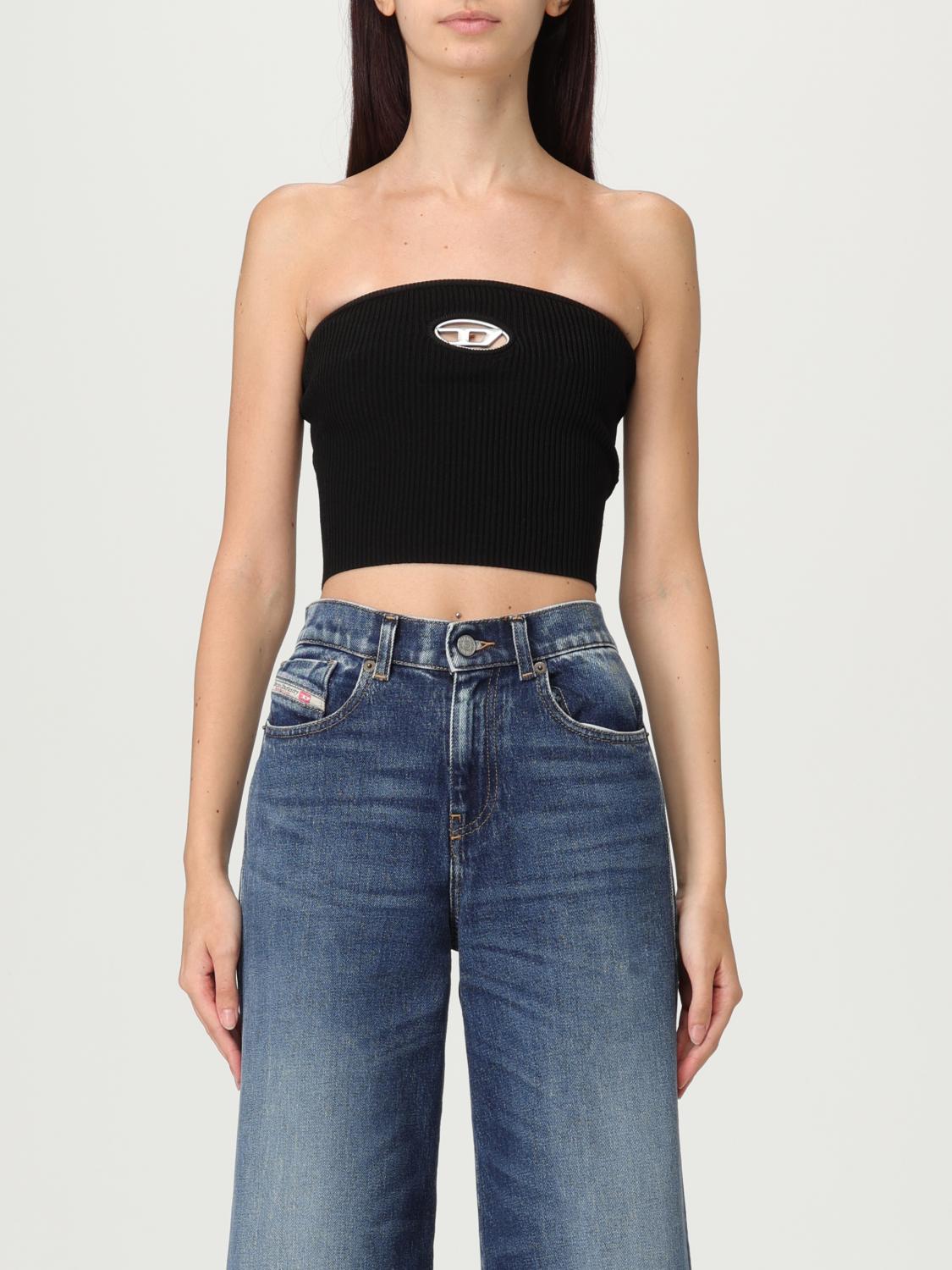 Diesel M-clarksvillex Black Stretch Ribbed Jersey Bandeau Top In Black
