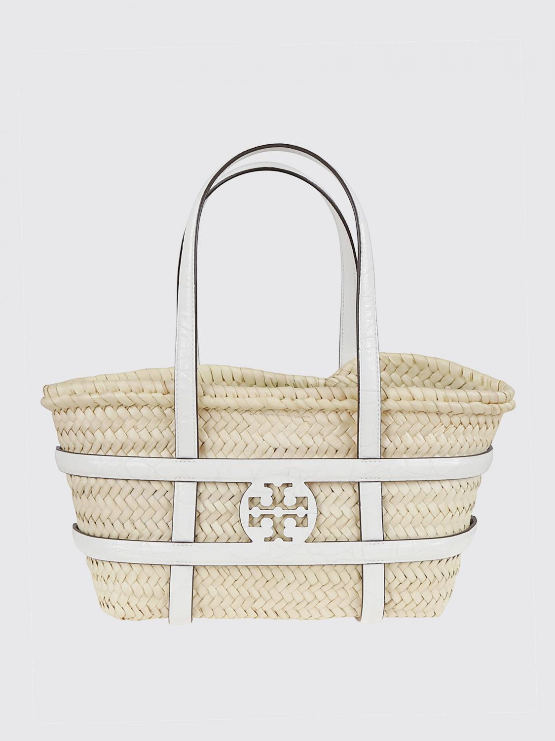 Tory Burch Woven White Leather Crossbody Bag With Iconic Logo In White