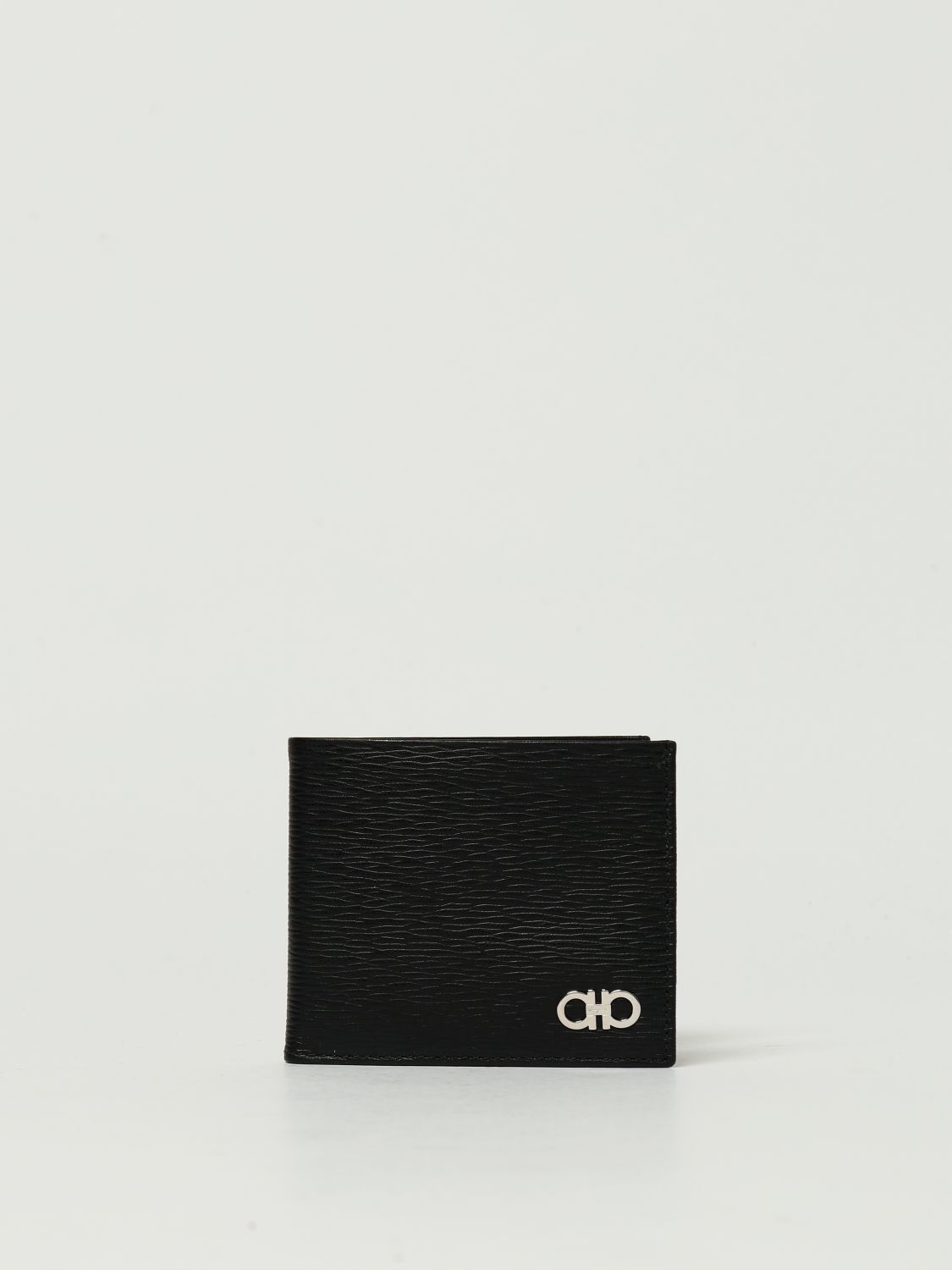Ferragamo Black Hammered Calfskin Gancini Wallet In Black