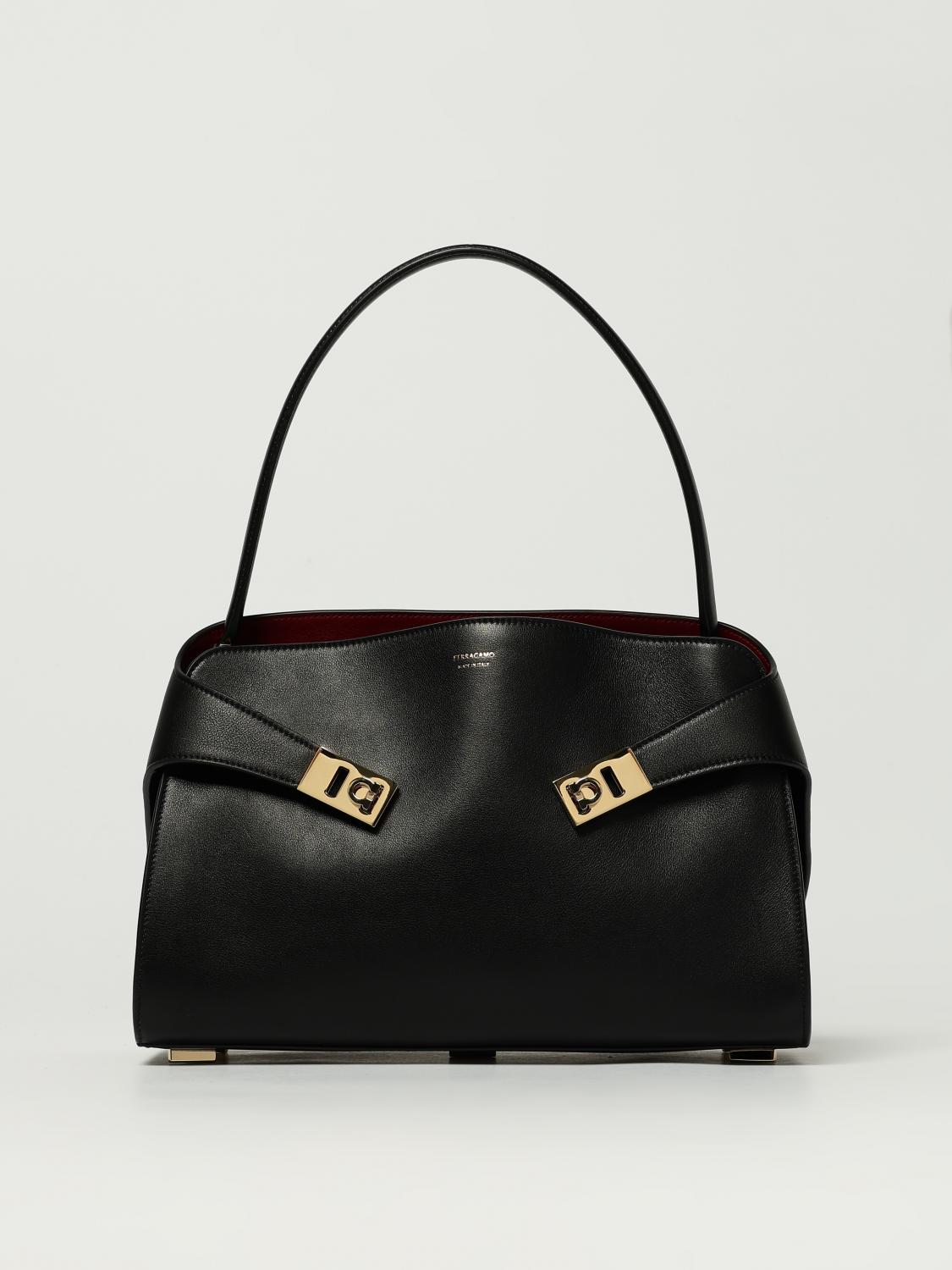 Ferragamo Small Hug Grained Leather Top Handle Bag In Black