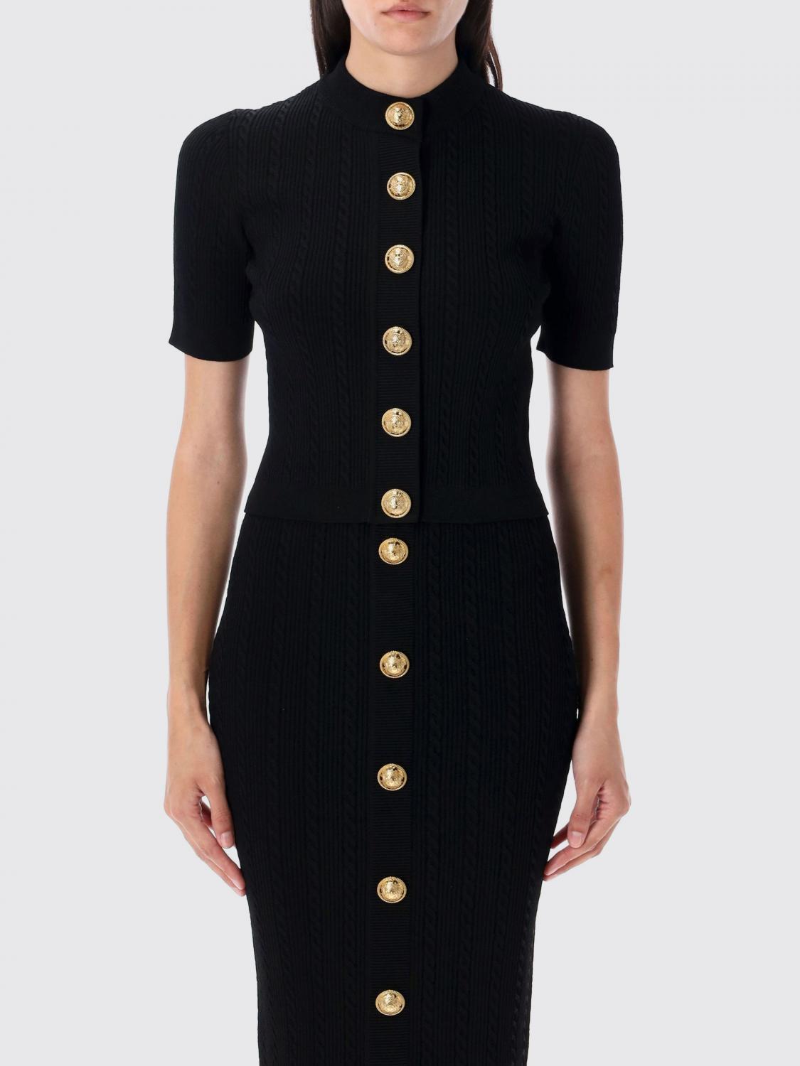 Balmain Black Crewneck Cardigan With Jewel Buttons In Black