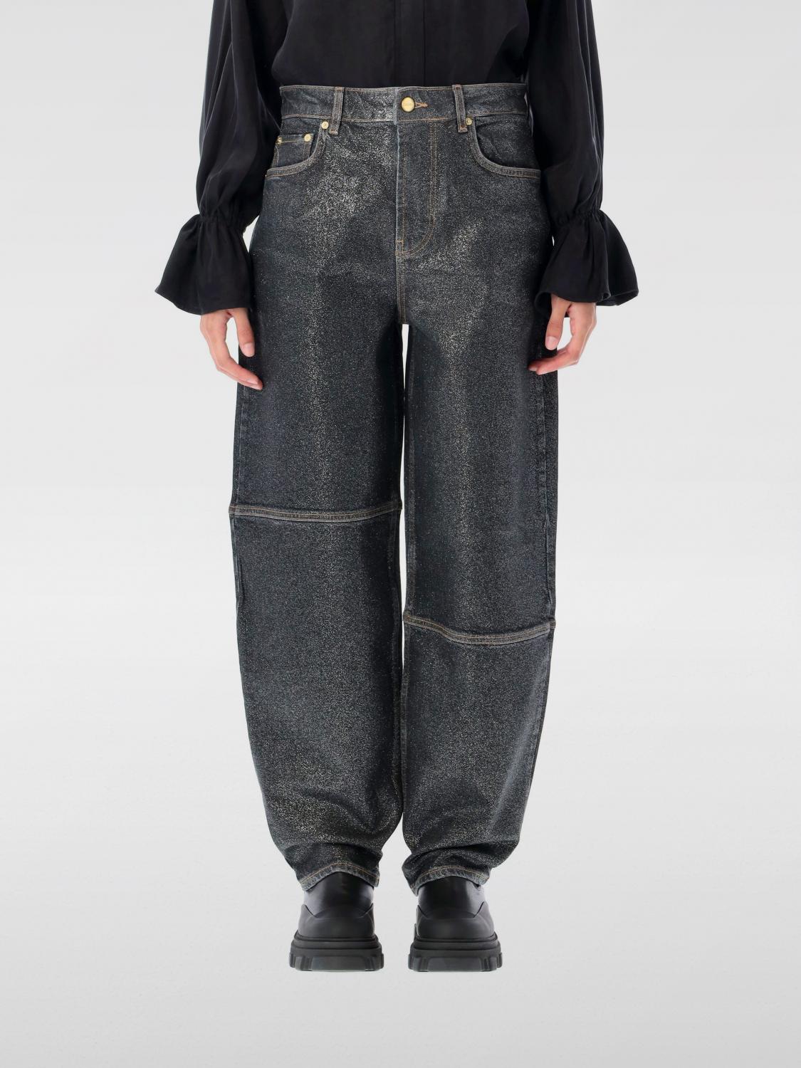 Ganni Shimmery Foil Stary Jeans In Gray