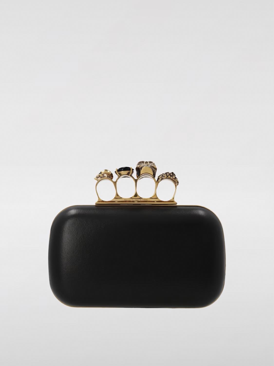 Alexander Mcqueen Skull Four Ring Embellished Clutch In Black