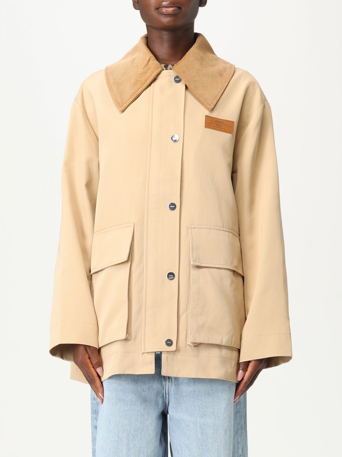 Ganni Beige Recycled Polyester Jacket In Neutral