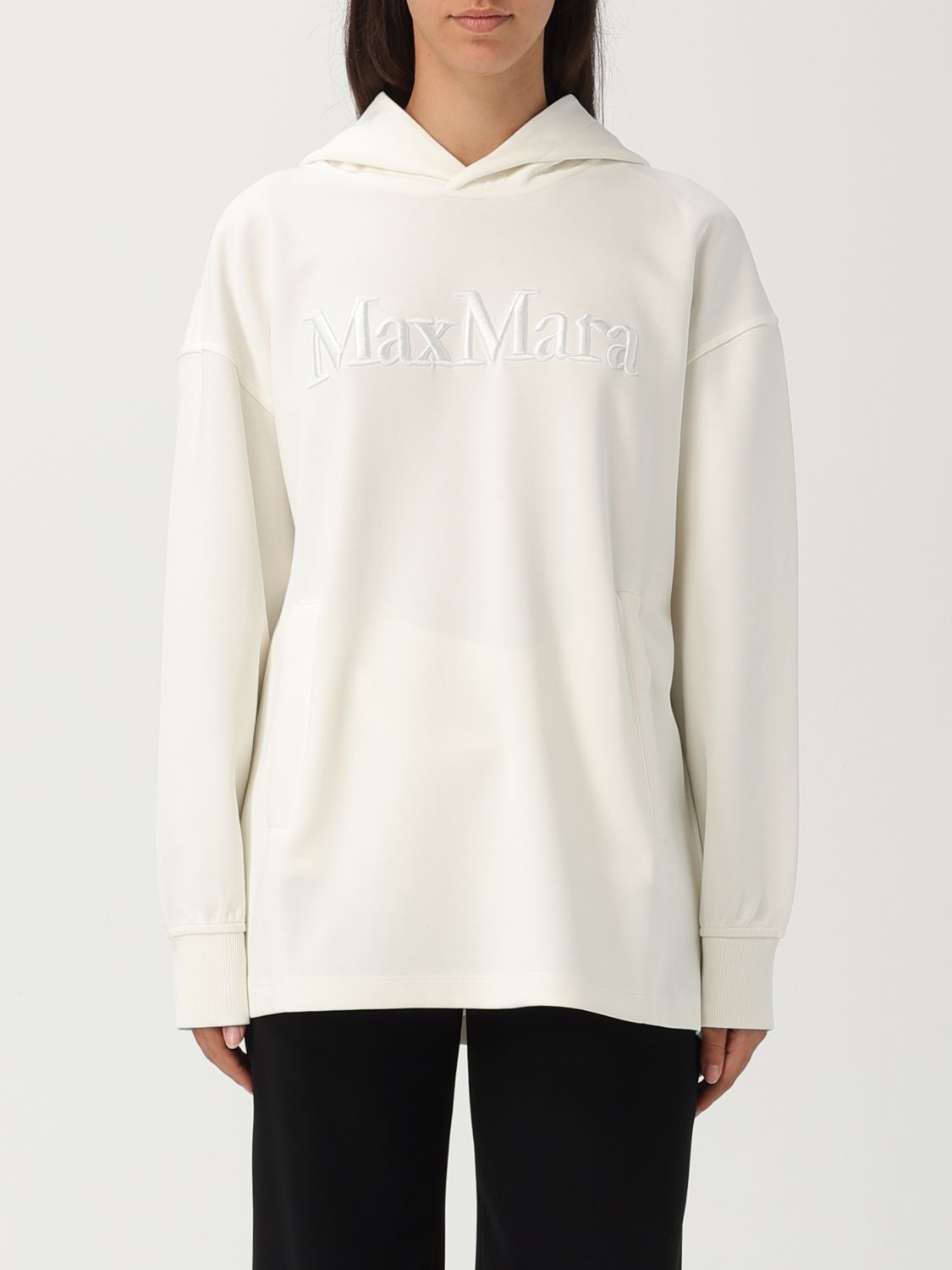 Max Mara Felpa Visiera Oversize In Misto Cotone Bianco Donna In Neutral