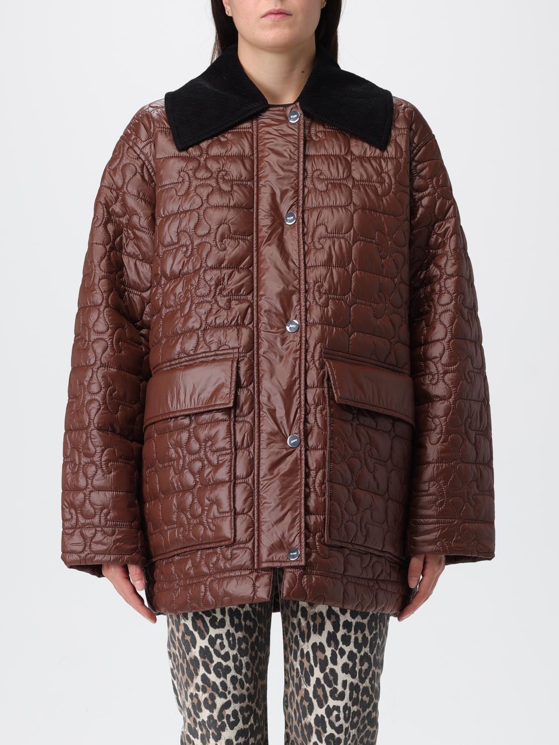 Ganni Quilted Midi Jacket In Brown