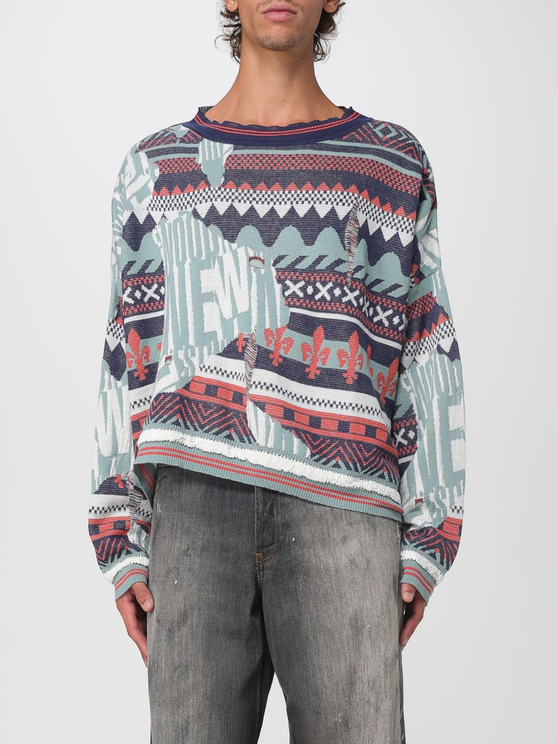 Vivienne Westwood Broken Fair Isle Jumper Linen Wool Blend M/l Unisex In Multi