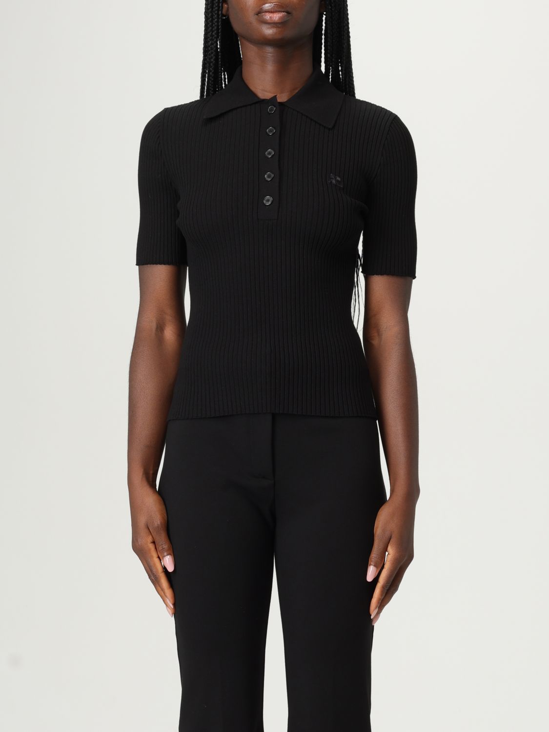 Courrèges Signature Rib Polo Sweater In Black