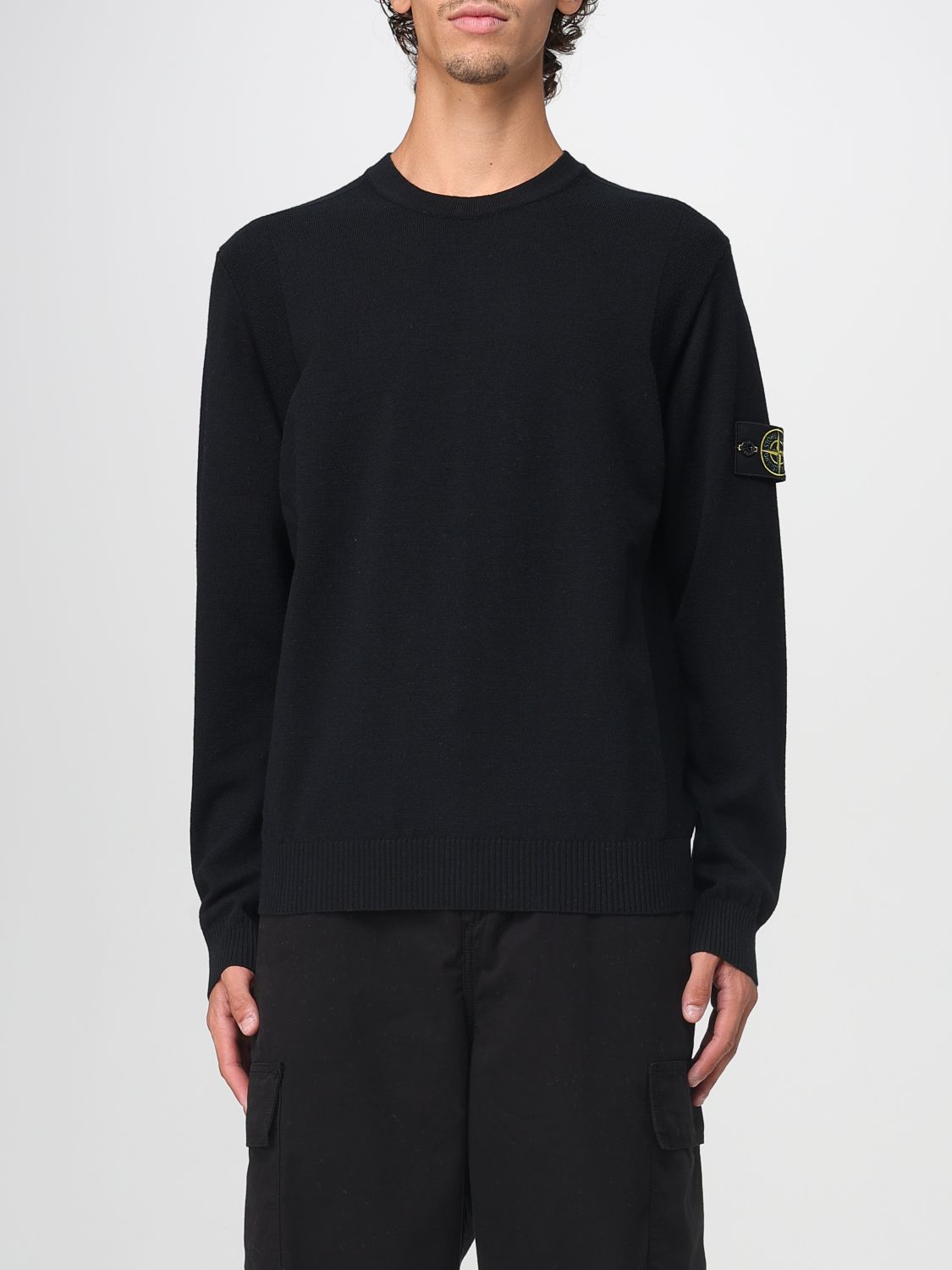 Stone Island Crew Neck Sweater With Logo Patch In Black