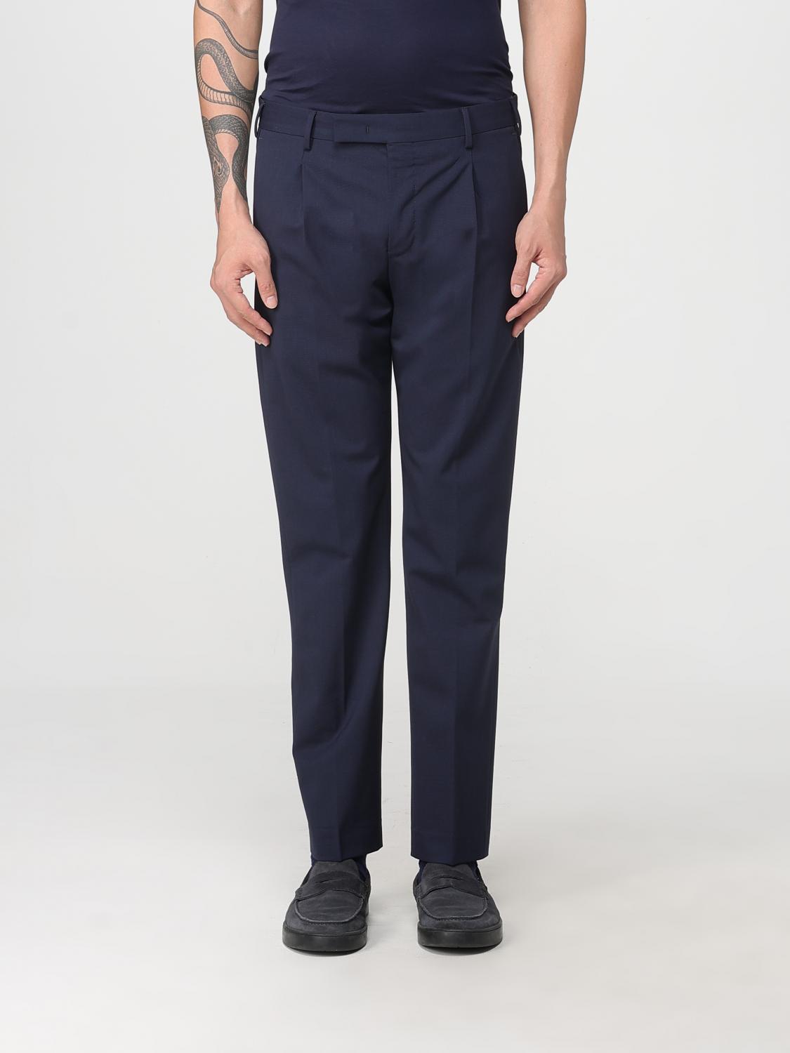 Pt Torino Mid-rise Tailored Trousers With Pleats And Buttoned Pockets In Blue