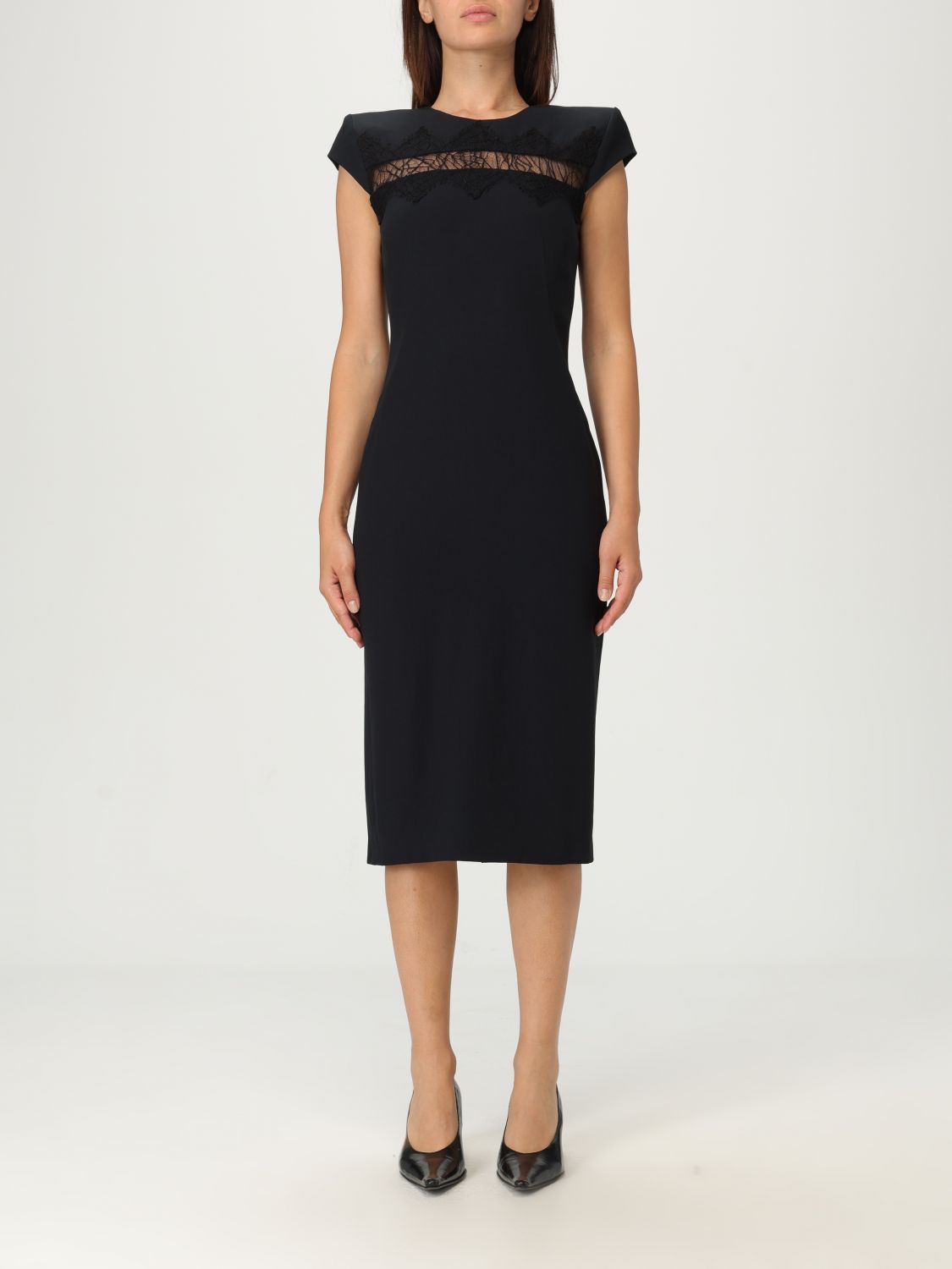 Alexander Mcqueen Lace-trimmed Midi Dress In Black
