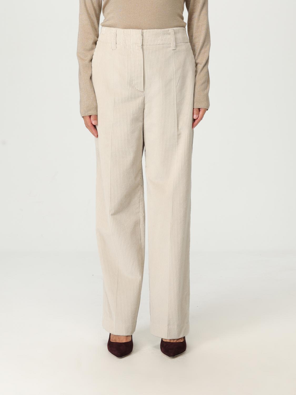 Brunello Cucinelli Beige Corduroy Trousers With Front Zip And Hook Button Closure In Multi