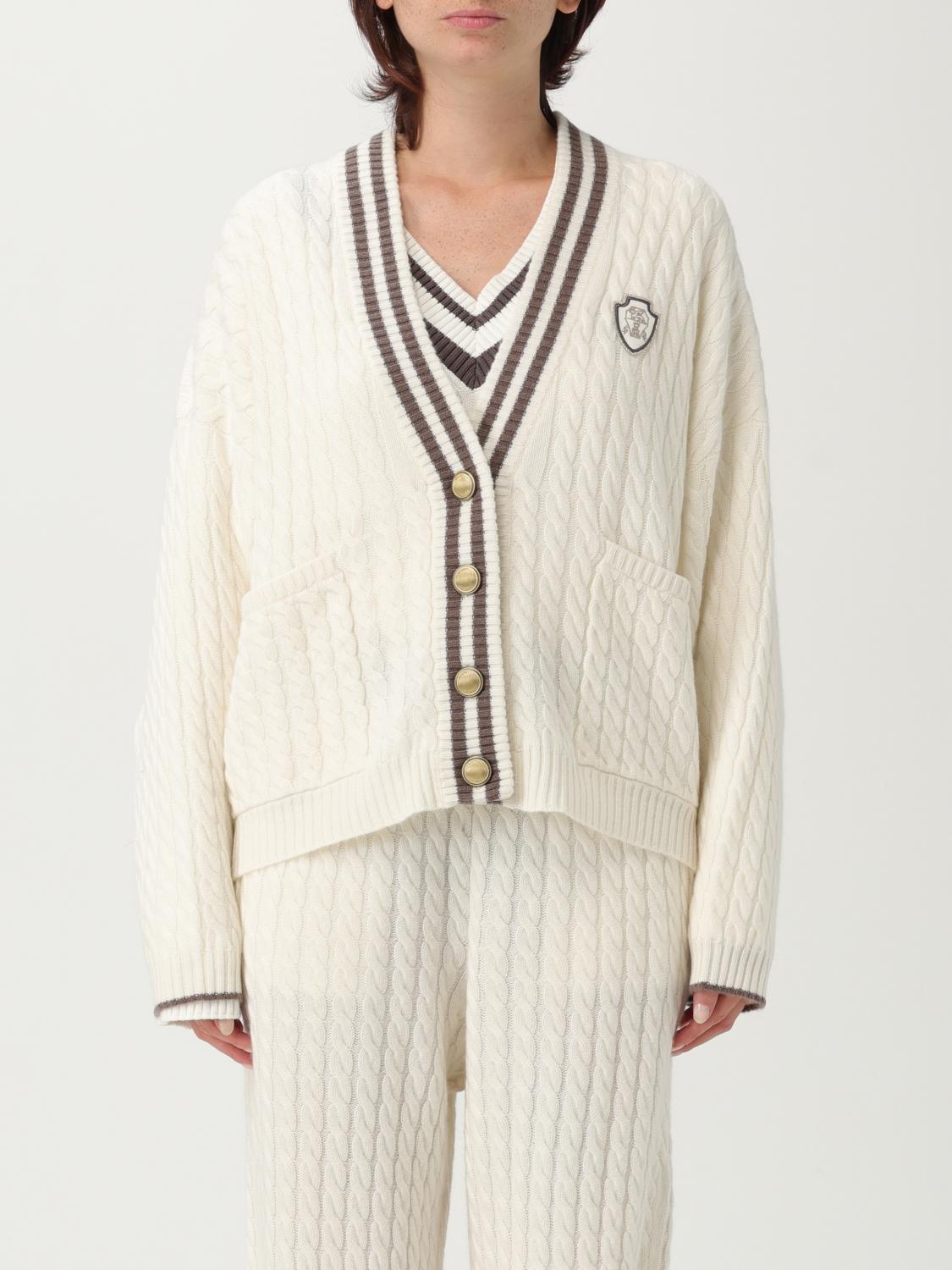 Brunello Cucinelli Cable Knit Cardigan With Patch Pockets In White