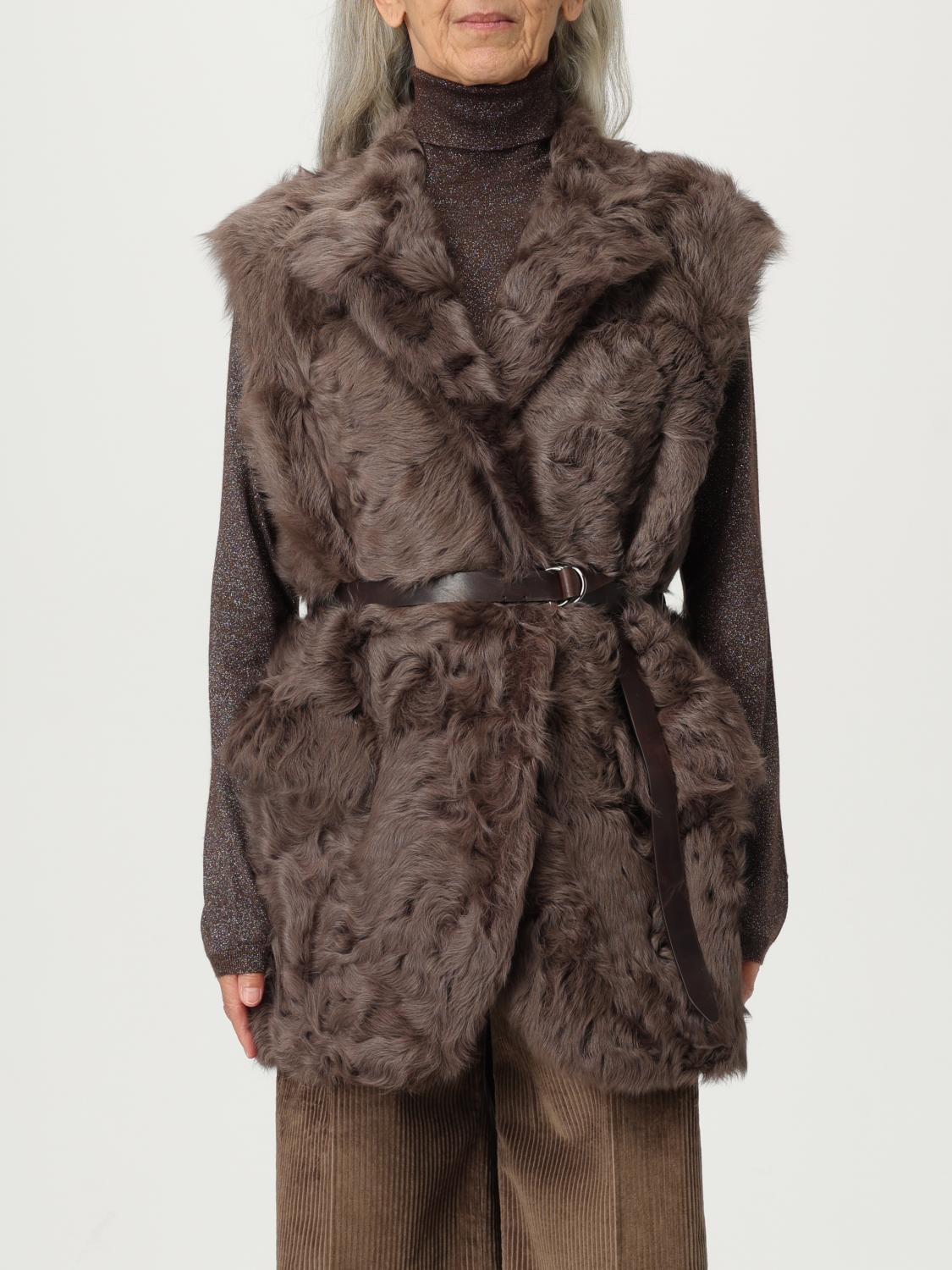 Brunello Cucinelli Leather-trimmed Belted Plush Fabric Gilet In Brown