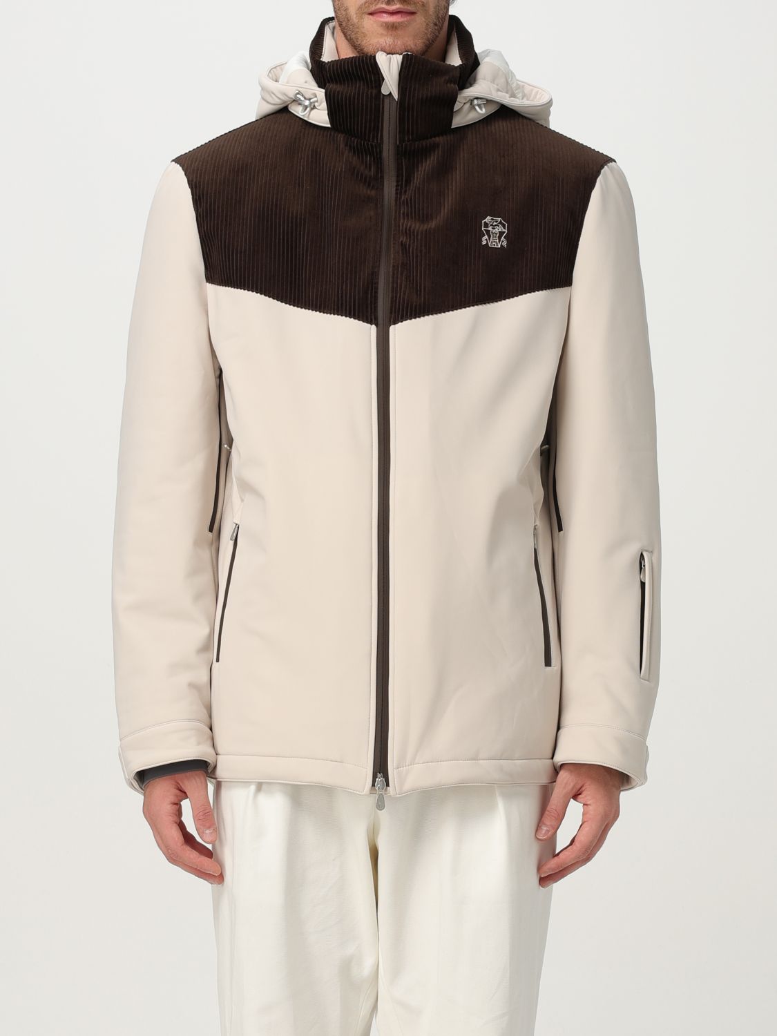 Brunello Cucinelli Corduroy Insert Ski Jacket Puffer Jackets Multicolor In Gold
