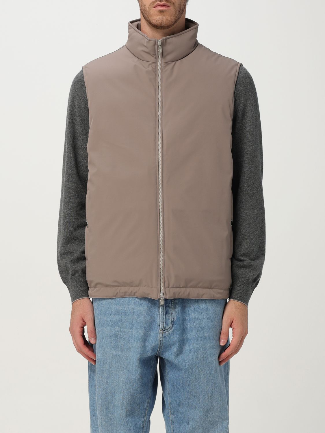 Brunello Cucinelli Quilted High Collar Sleeveless Vest In Gold