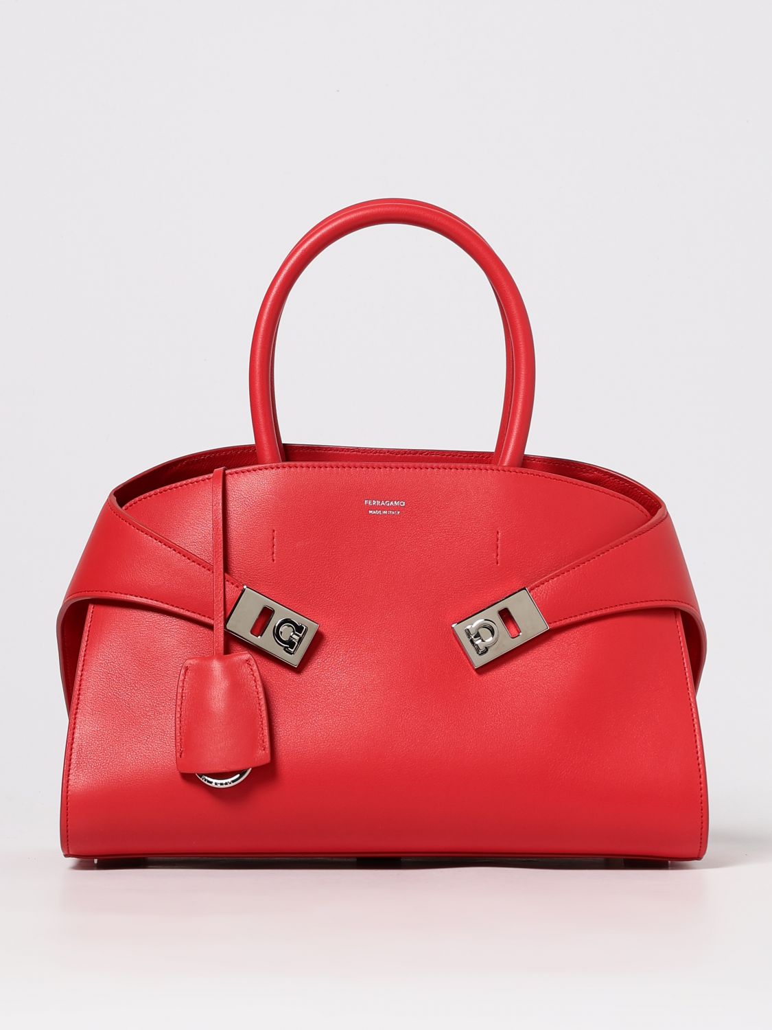 Ferragamo Hug Small Leather Top Handle Bag In Red