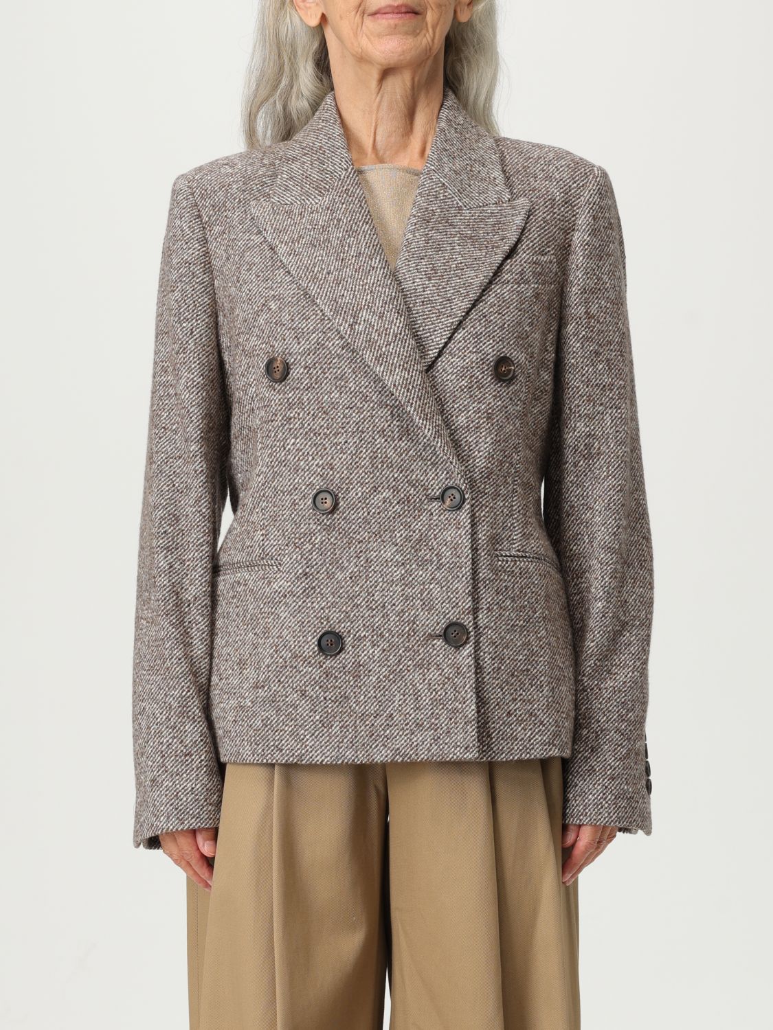Brunello Cucinelli Wool Double-breasted Jacket With Front Pockets In Gray