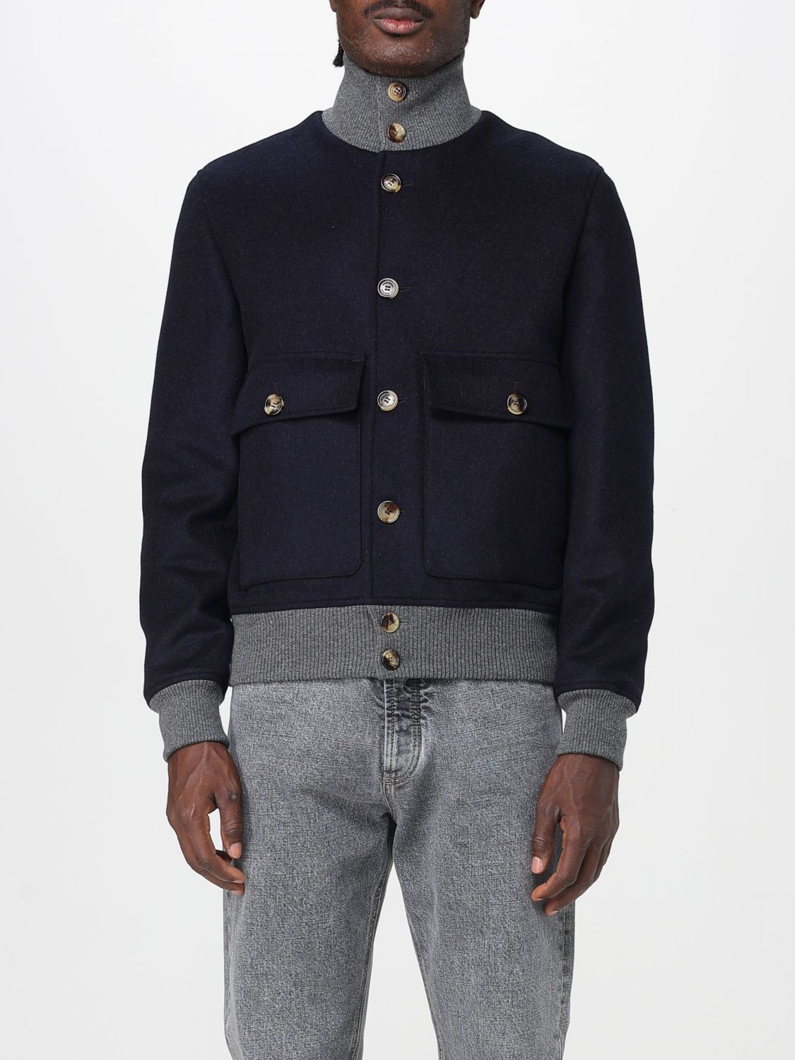 Brunello Cucinelli Wool Bomber Jacket Puffer Jackets Blue In Blue