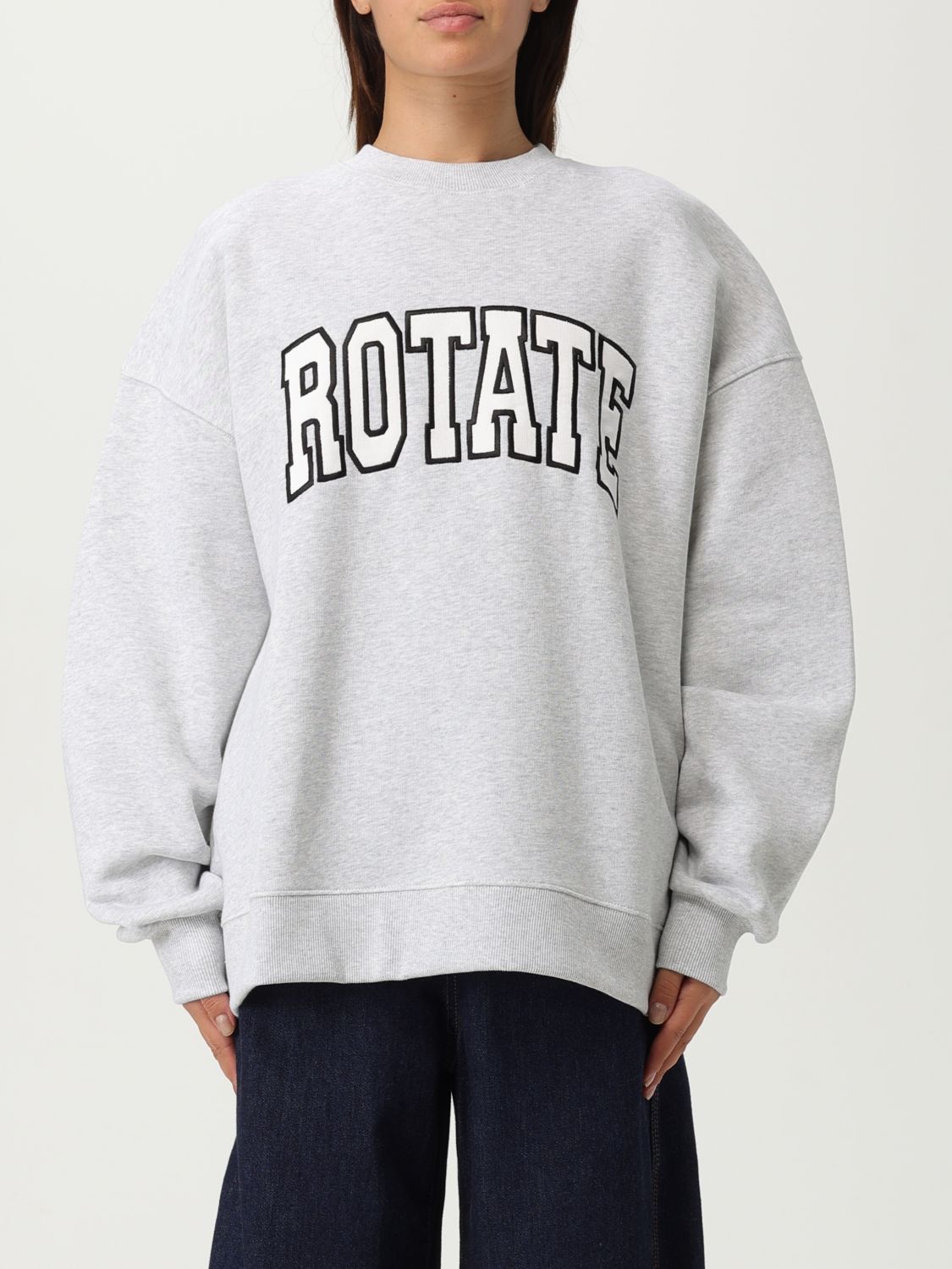 Rotate Birger Christensen Oversized Cotton Crew Neck Sweatshirt In Gray